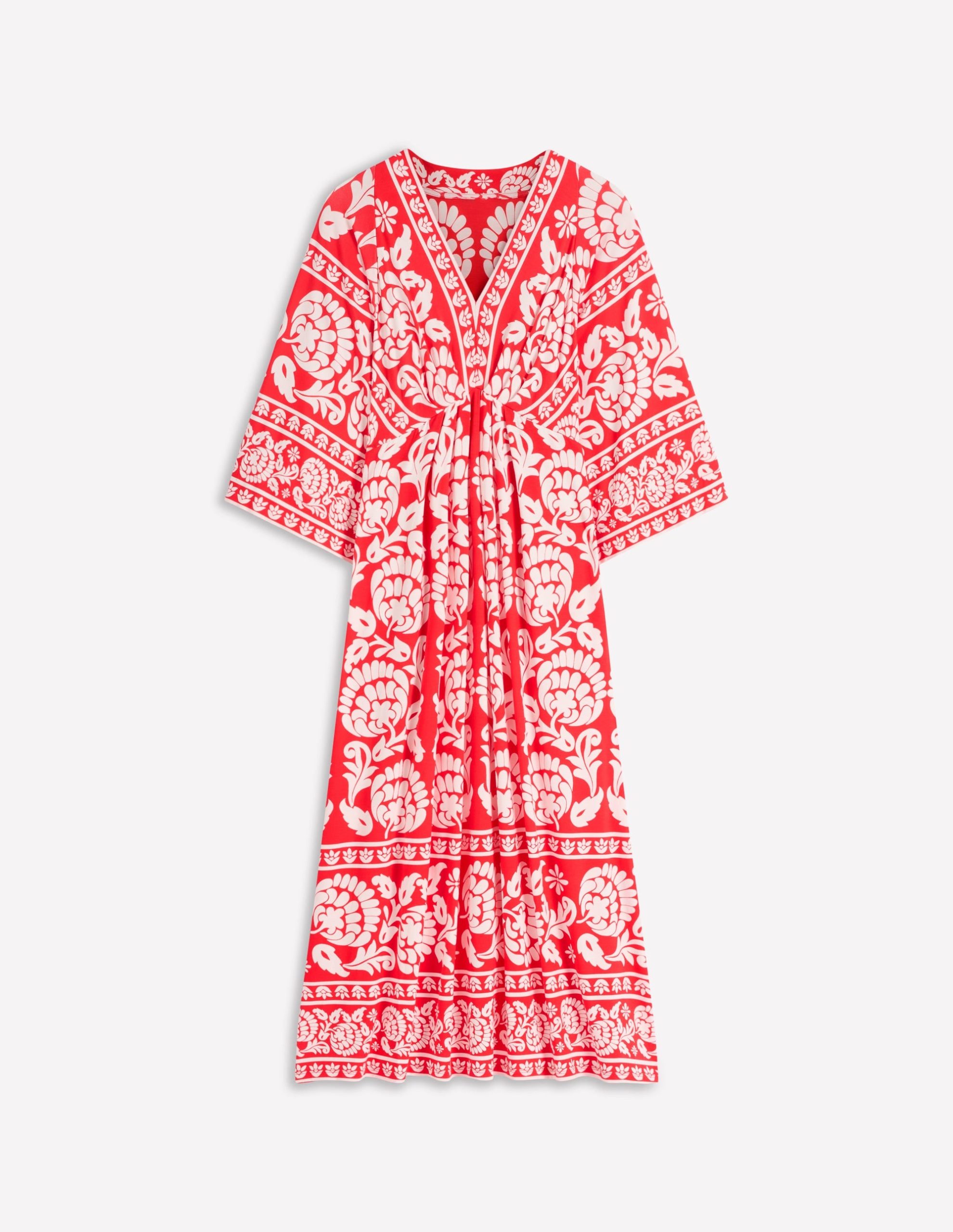 Nell Kimono Midi Jersey Dress-Bright Cherry. Ornate Floret - Image 5
