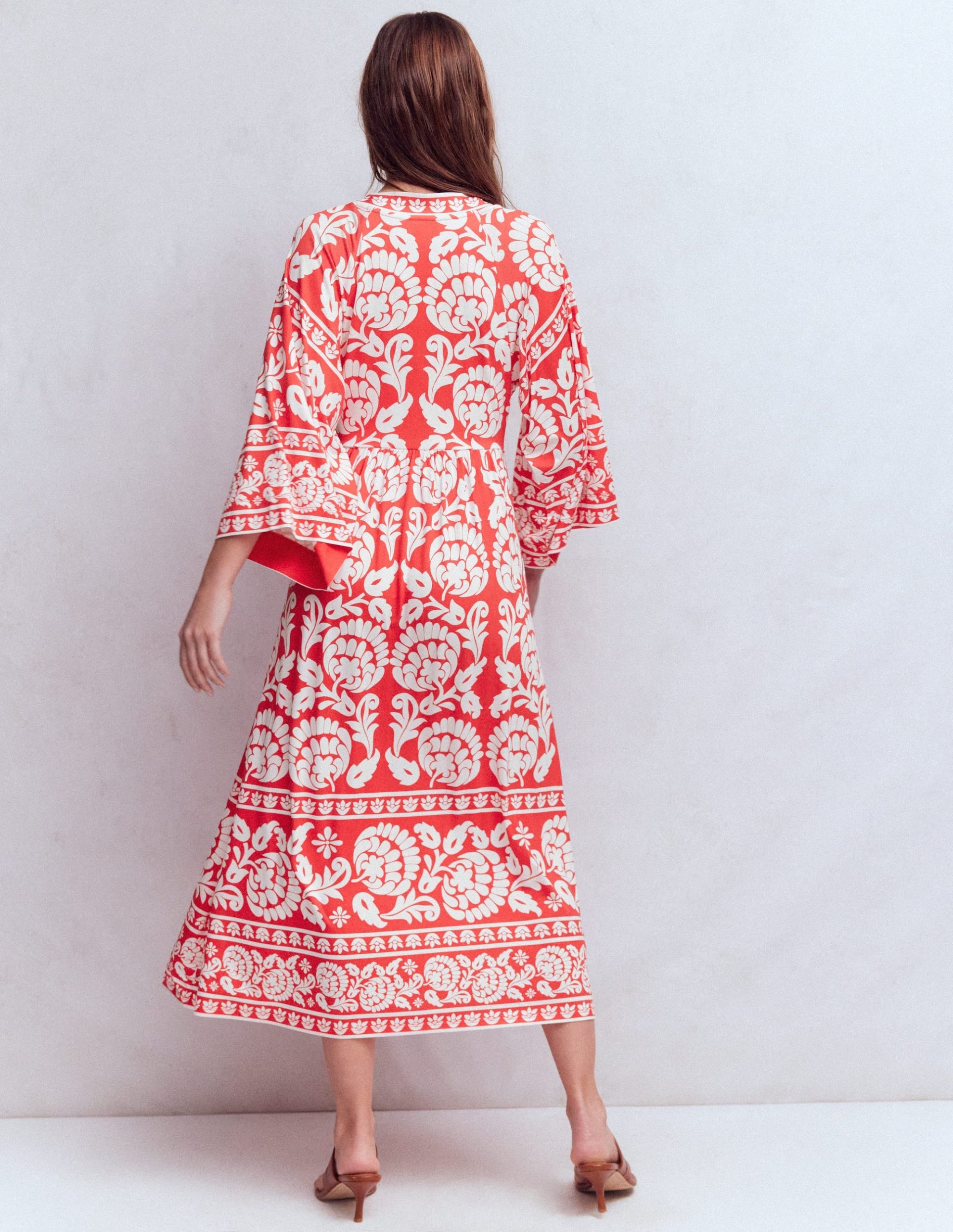 Nell Kimono Midi Jersey Dress-Bright Cherry. Ornate Floret - Image 4