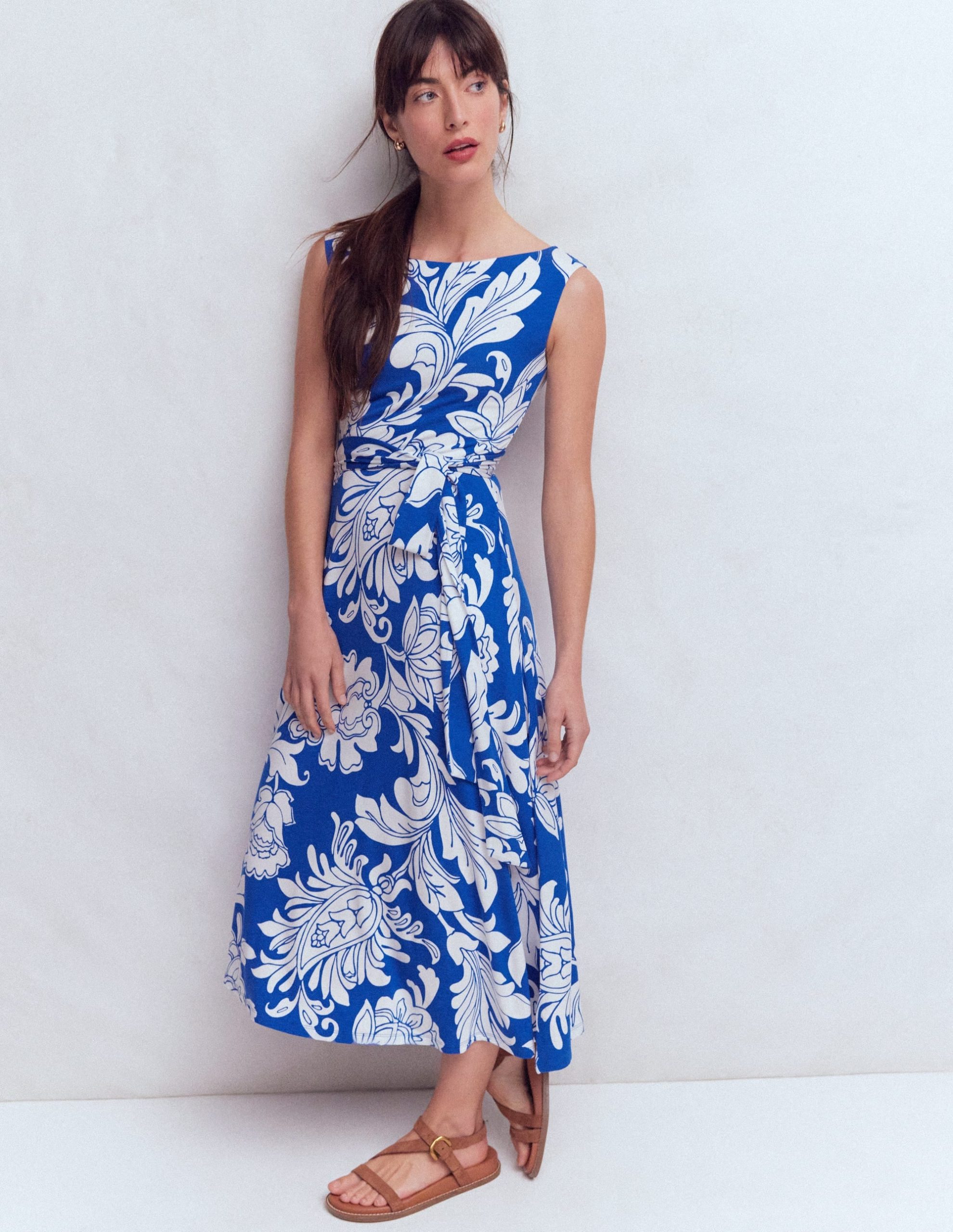 Tamsin Jersey Midi Dress-Blue. Botanical Flourish Mono - Image 4