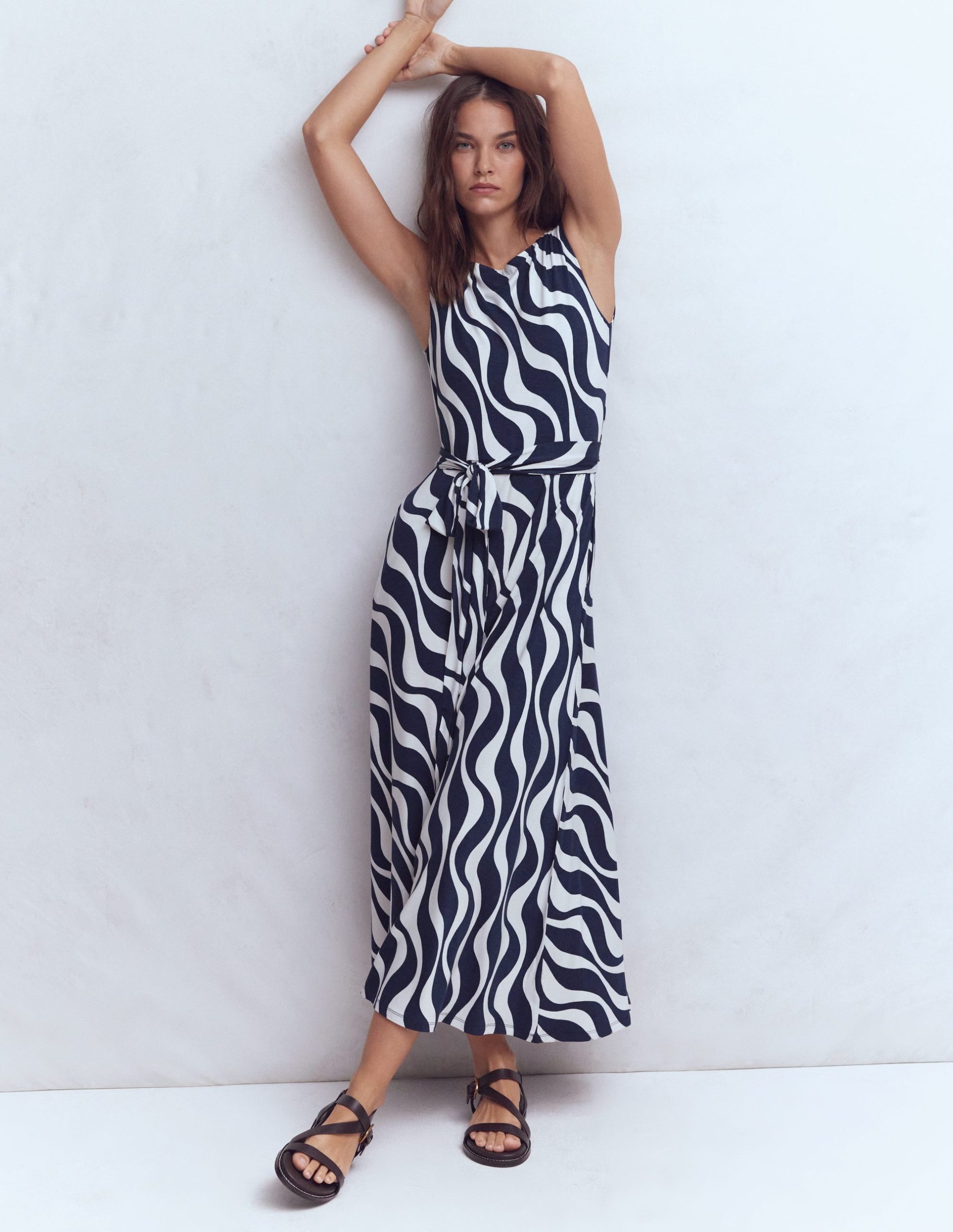 Tamsin Jersey Midi Dress-French Navy. Rhythmic Wave