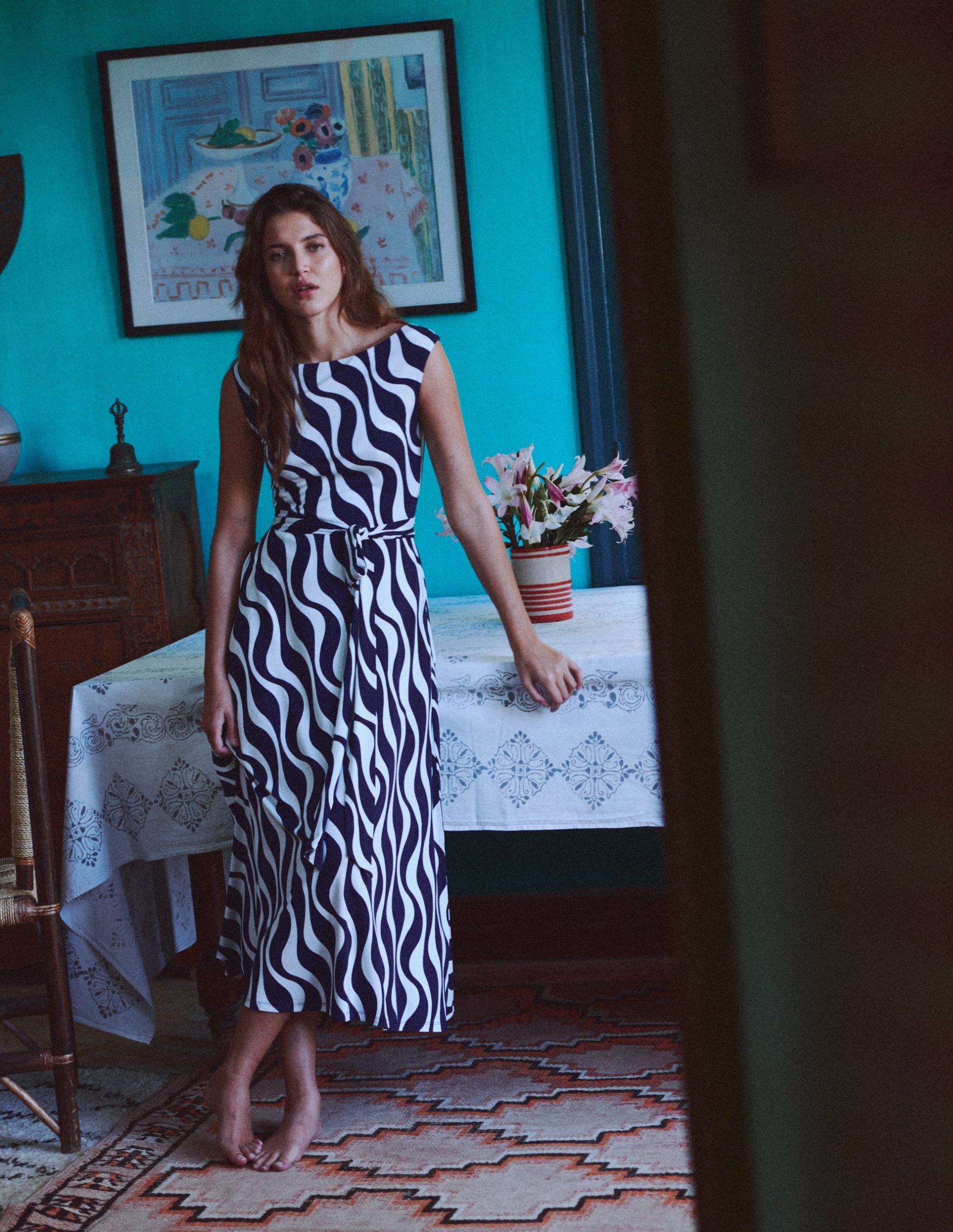 Tamsin Jersey Midi Dress-French Navy. Rhythmic Wave - Image 5