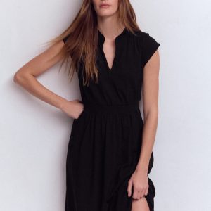 Alba Smocked Jersey Midi Dress-Black