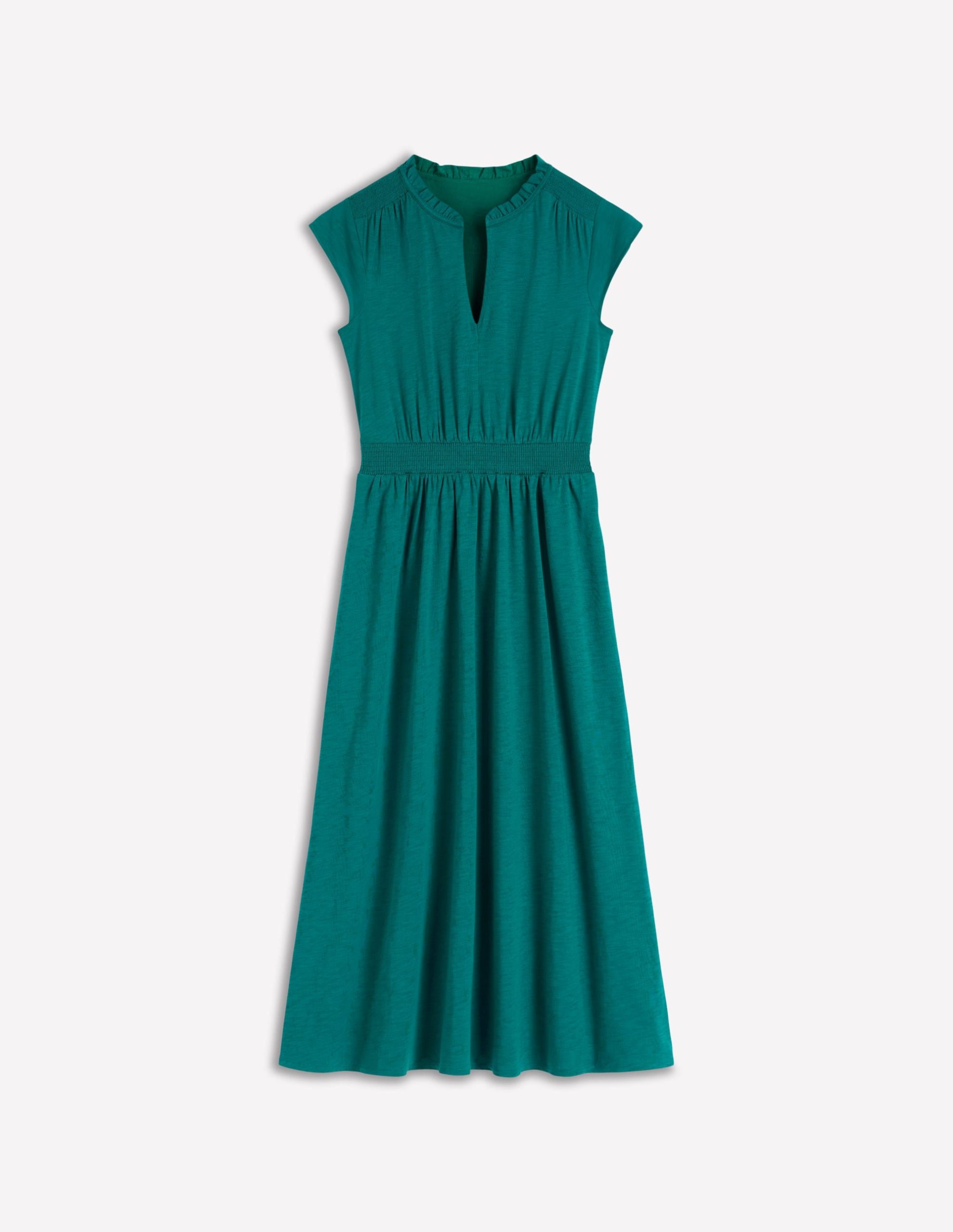 Alba Smocked Jersey Midi Dress-Drake Green - Image 5