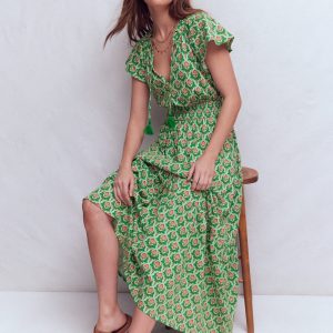 Tala Tiered Jersey Maxi Dress-Pistachio. Ornamental Stamp
