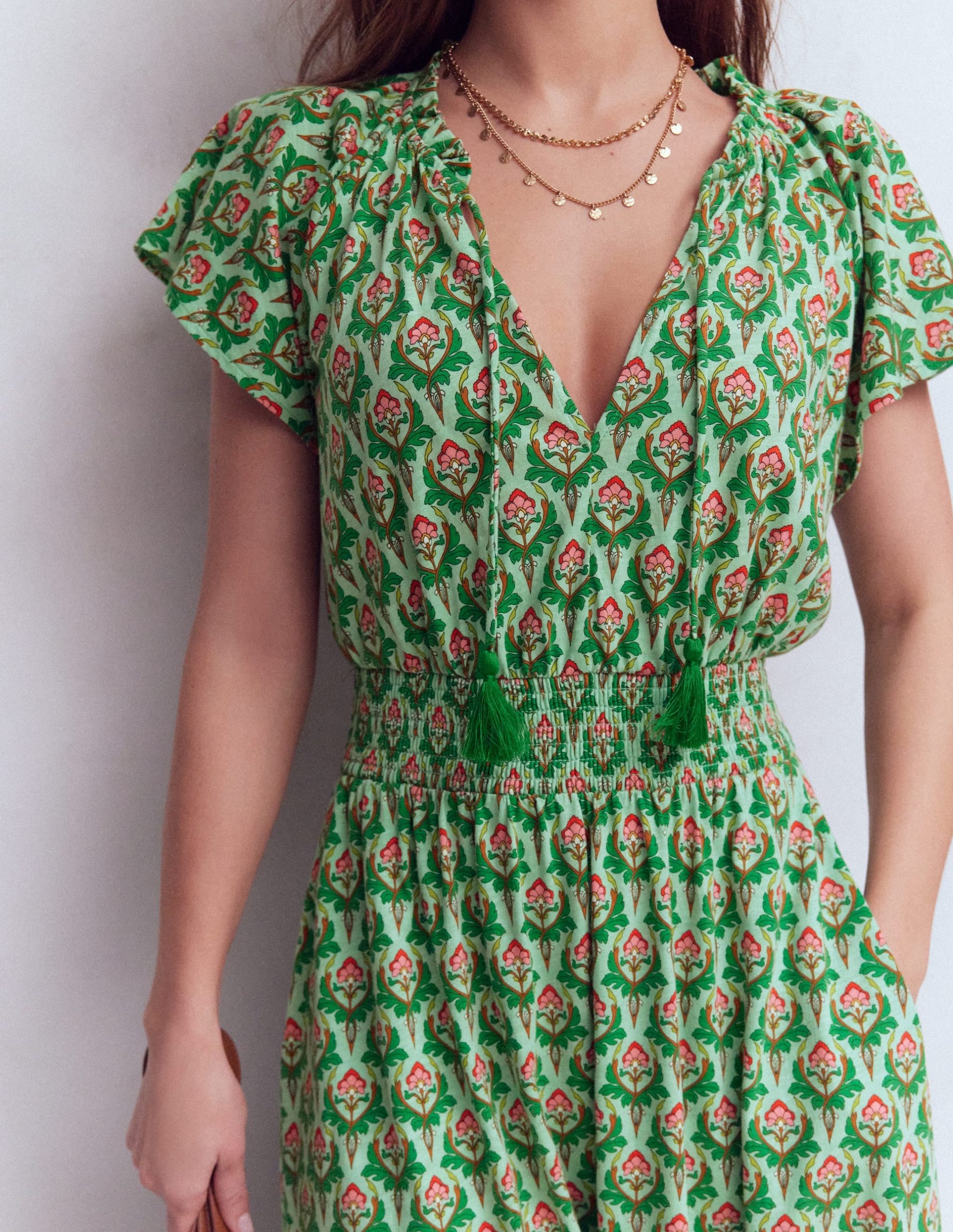 Tala Tiered Jersey Maxi Dress-Pistachio. Ornamental Stamp - Image 2