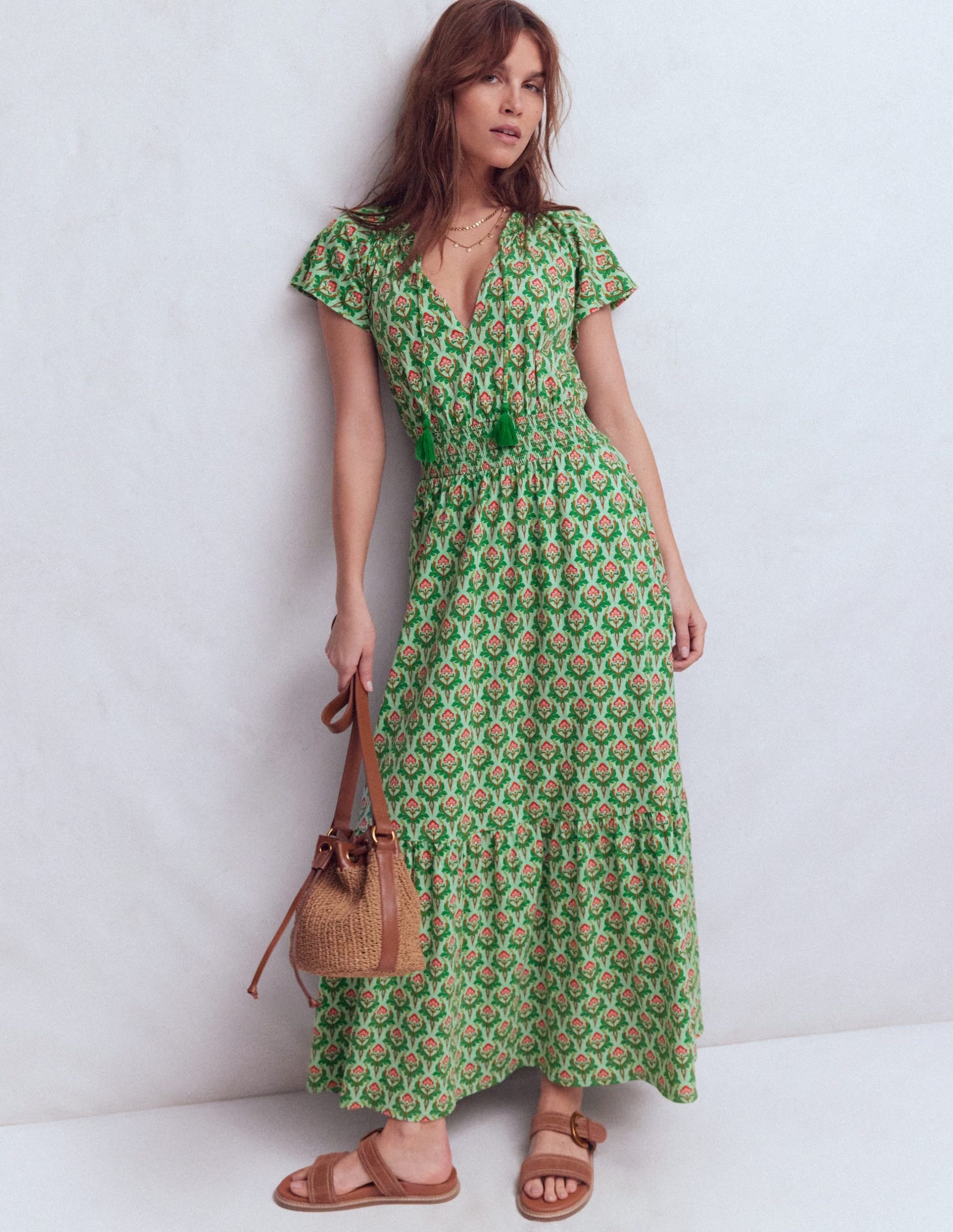 Tala Tiered Jersey Maxi Dress-Pistachio. Ornamental Stamp - Image 4