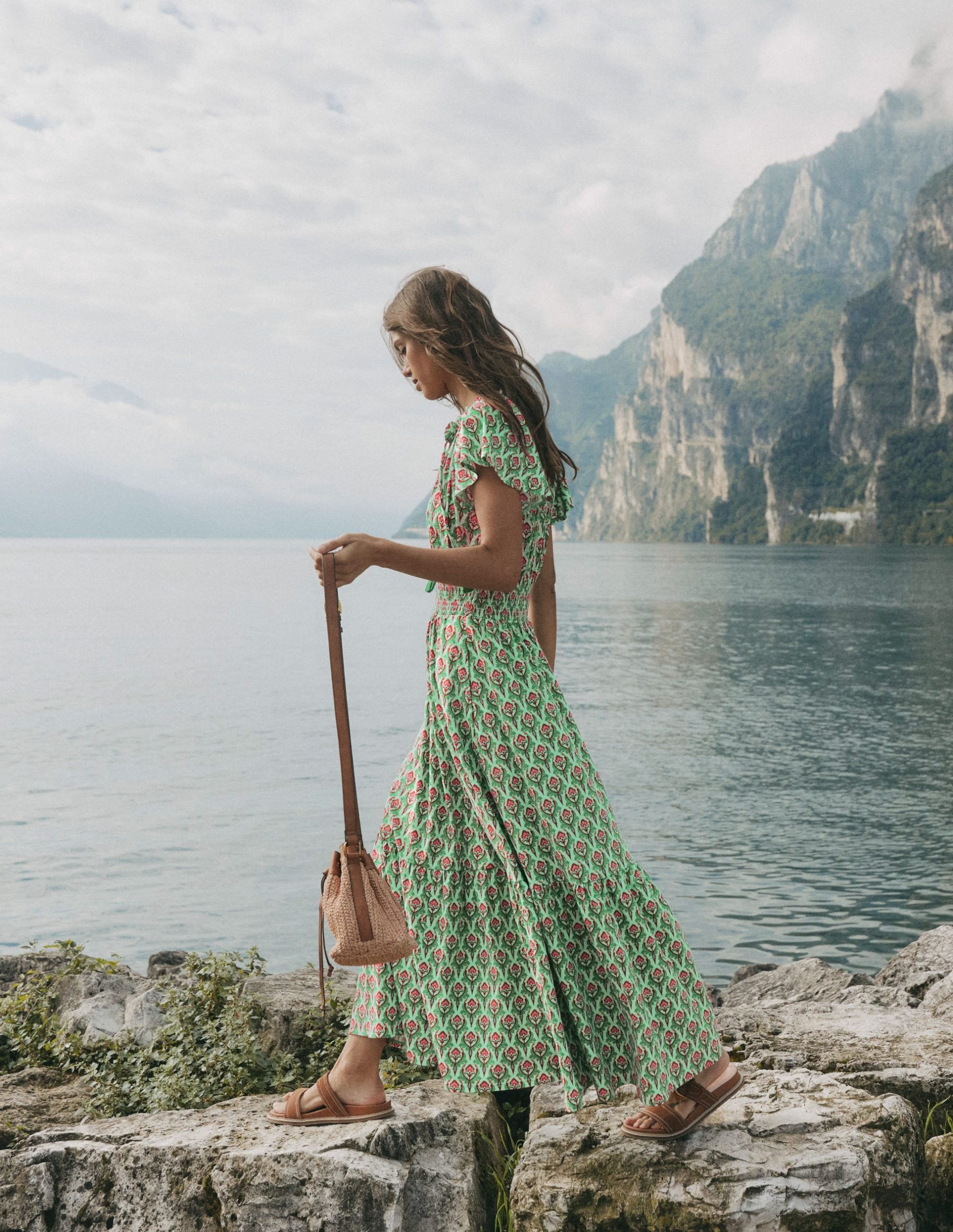 Tala Tiered Jersey Maxi Dress-Pistachio. Ornamental Stamp - Image 5