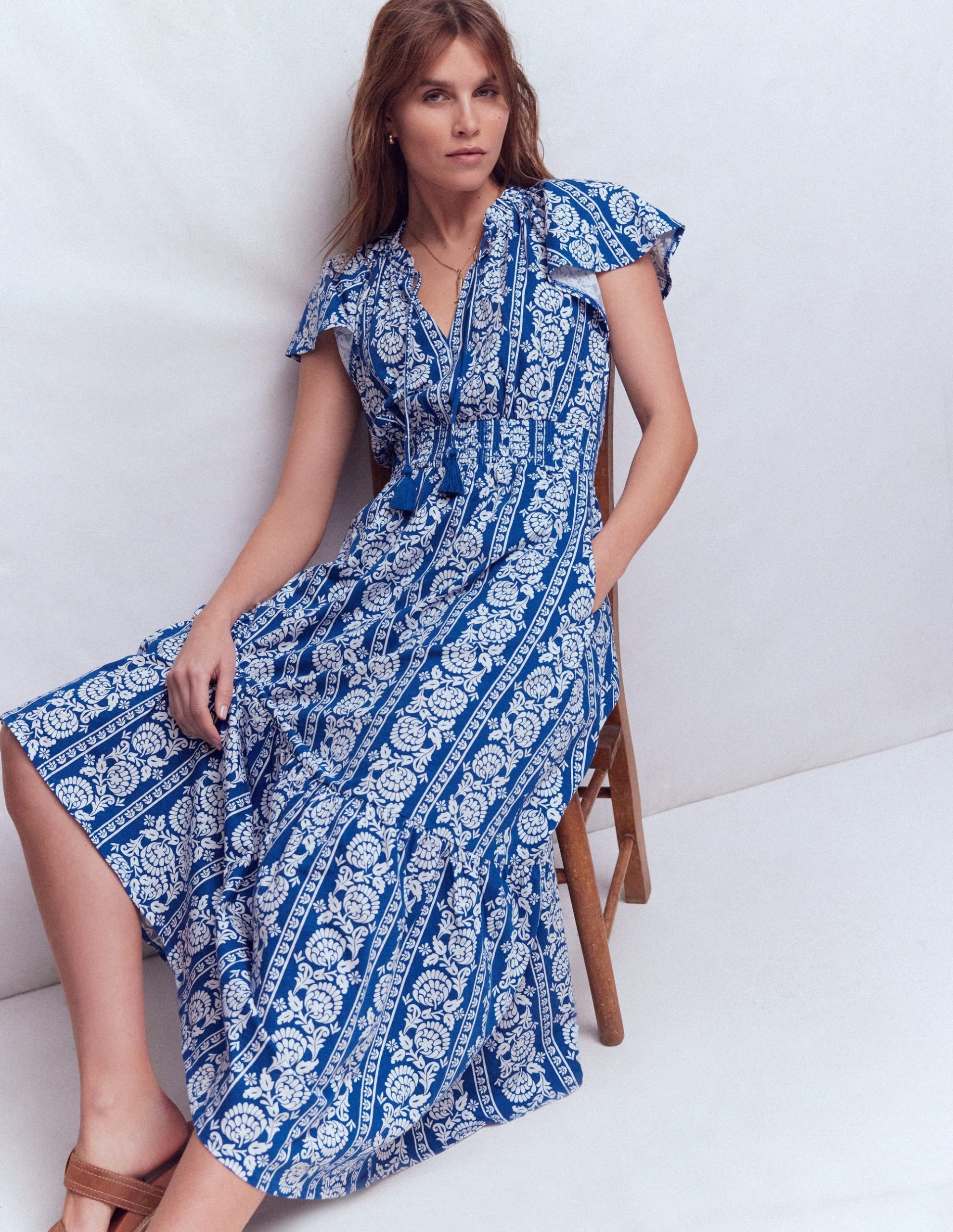 Tala Tiered Jersey Maxi Dress-Bright Blue. Ornate Floret - Image 2