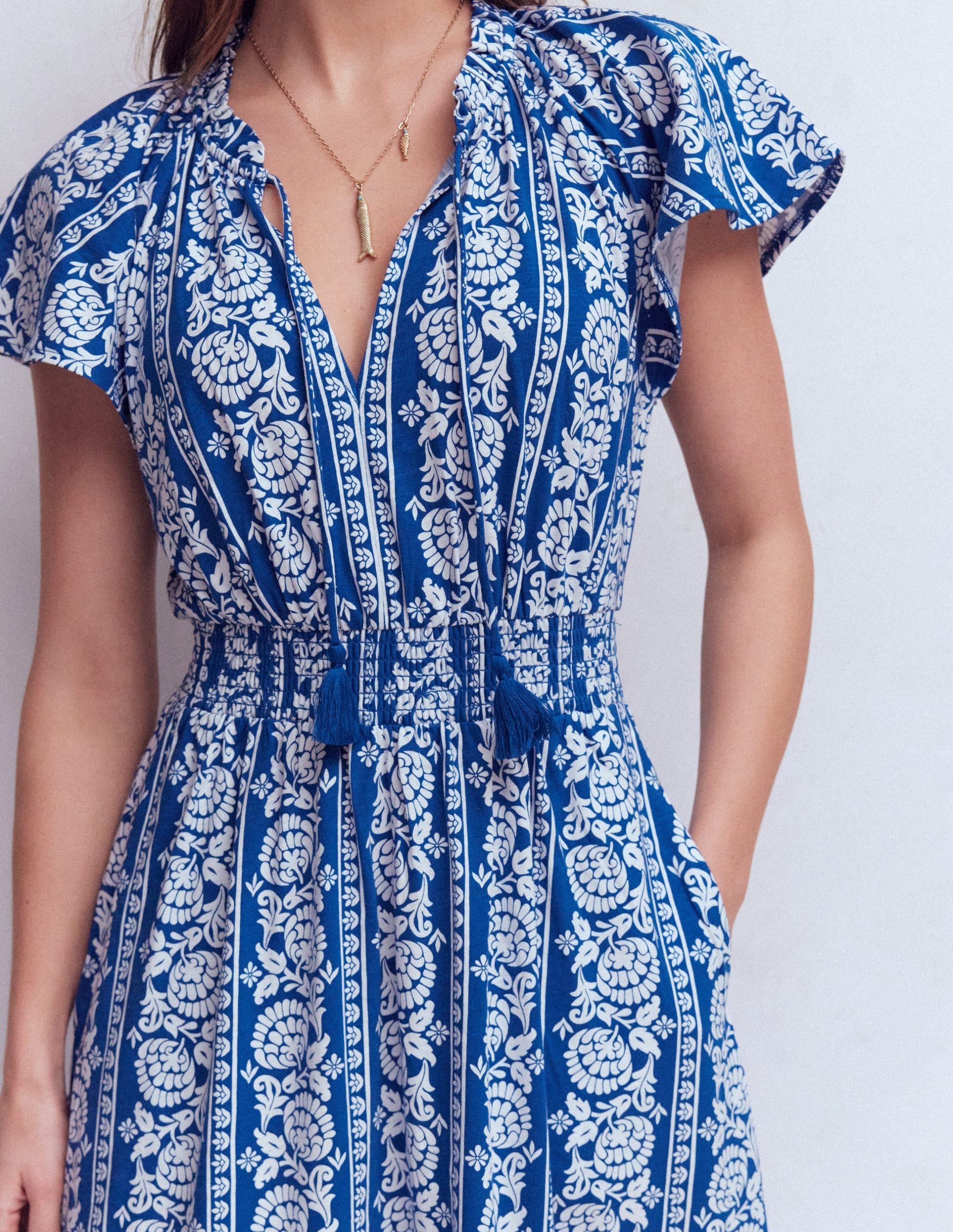 Tala Tiered Jersey Maxi Dress-Bright Blue. Ornate Floret - Image 3