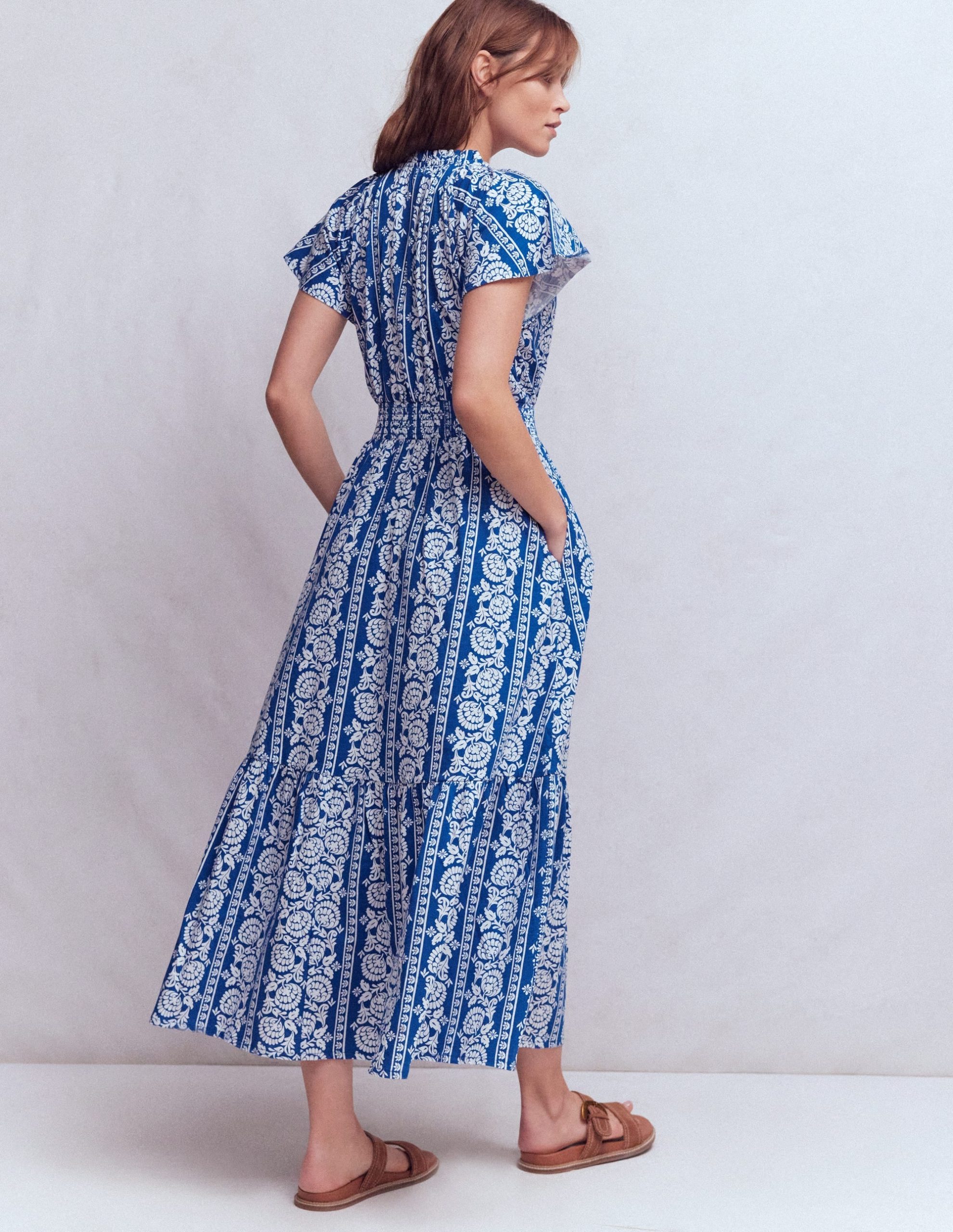 Tala Tiered Jersey Maxi Dress-Bright Blue. Ornate Floret - Image 4