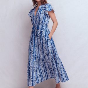 Tala Tiered Jersey Maxi Dress-Bright Blue. Ornate Floret