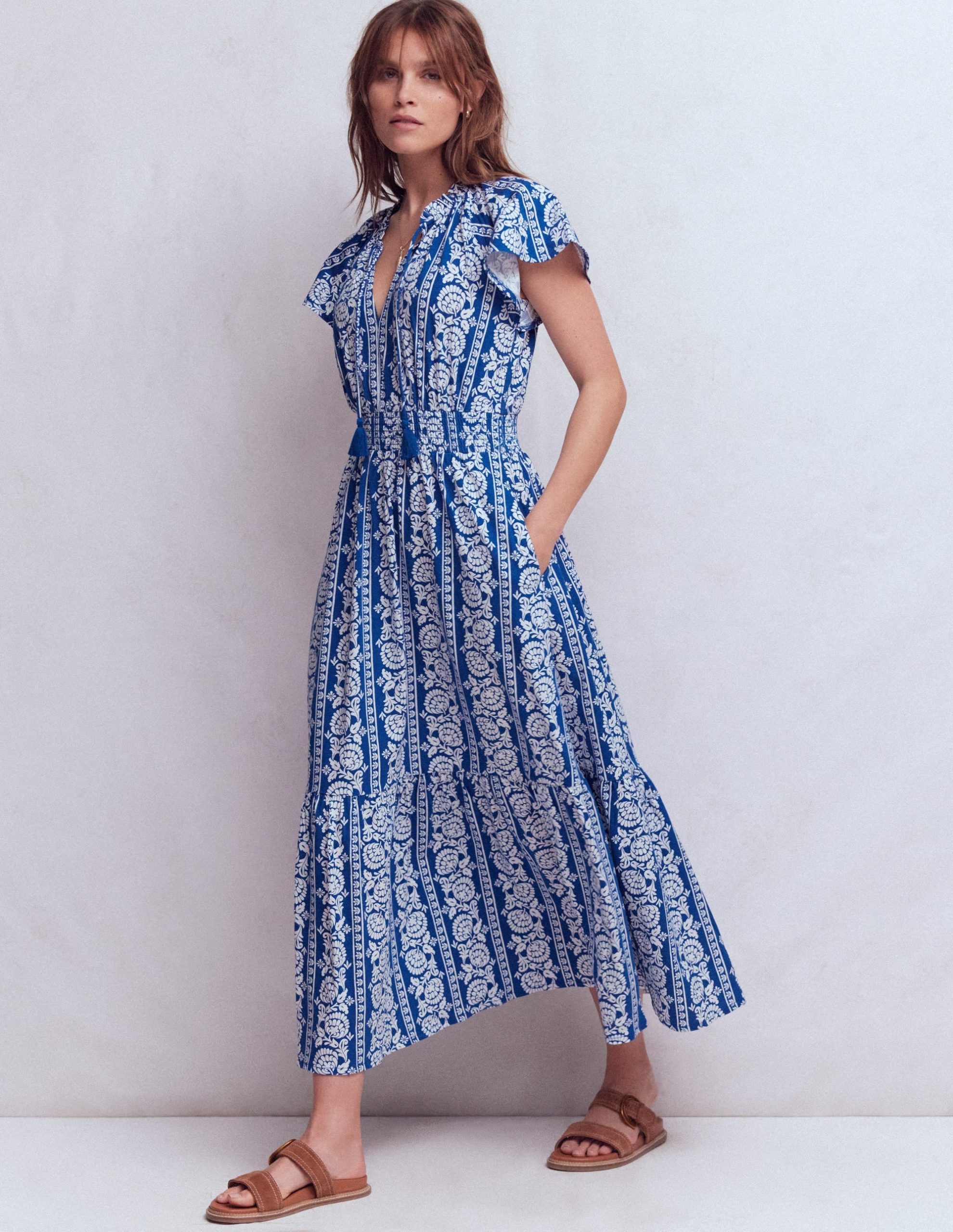Tala Tiered Jersey Maxi Dress-Bright Blue. Ornate Floret