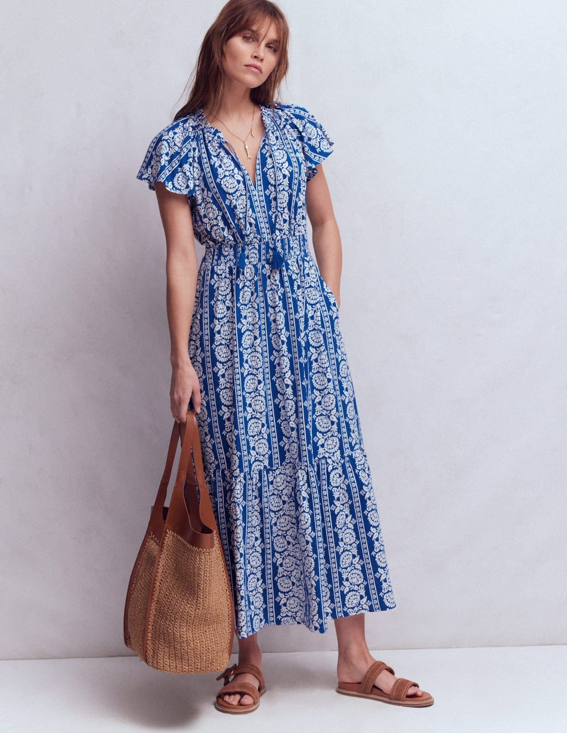 Tala Tiered Jersey Maxi Dress-Bright Blue. Ornate Floret - Image 5