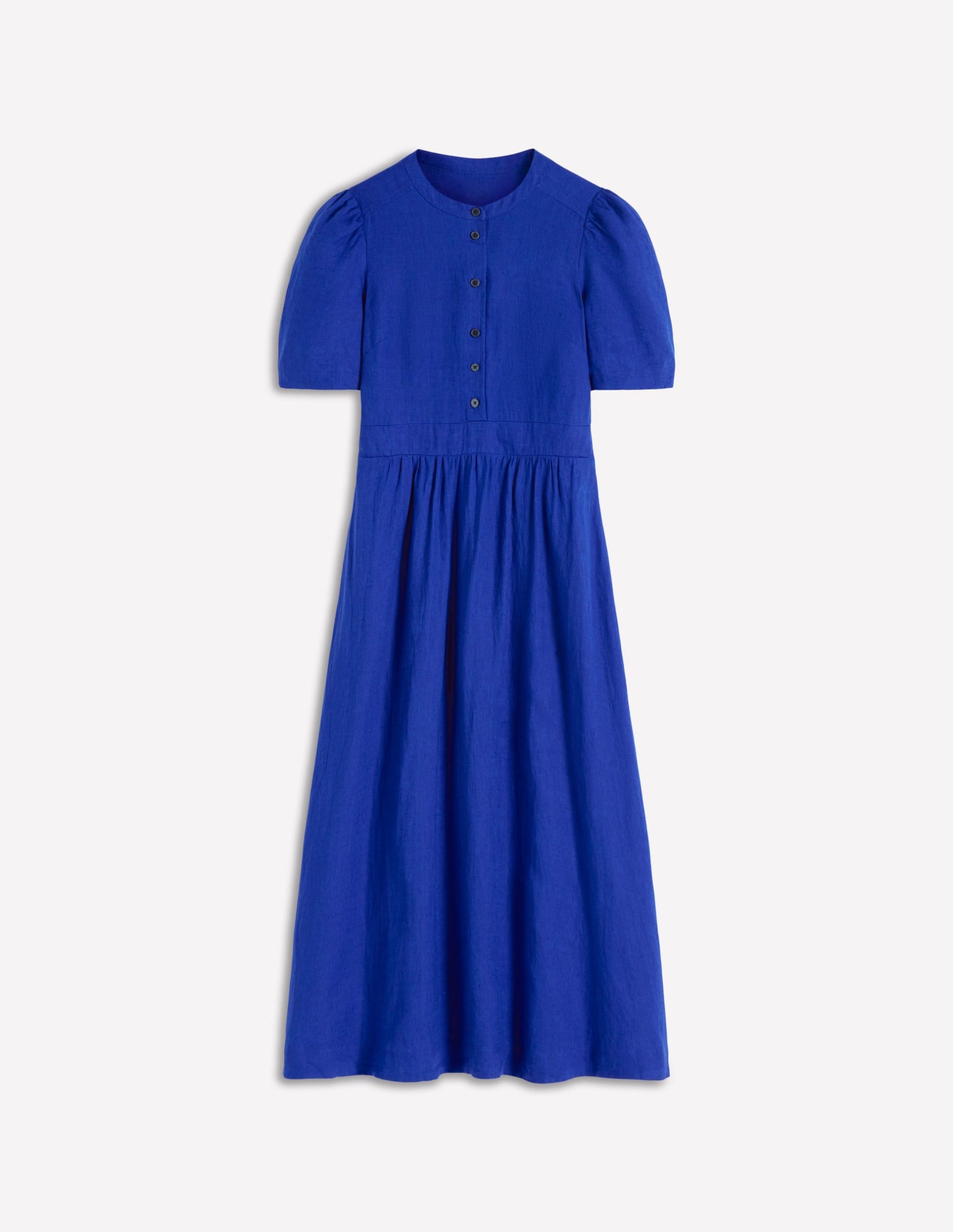 Ivy Button Linen Midi Dress-Bright Blue - Image 5