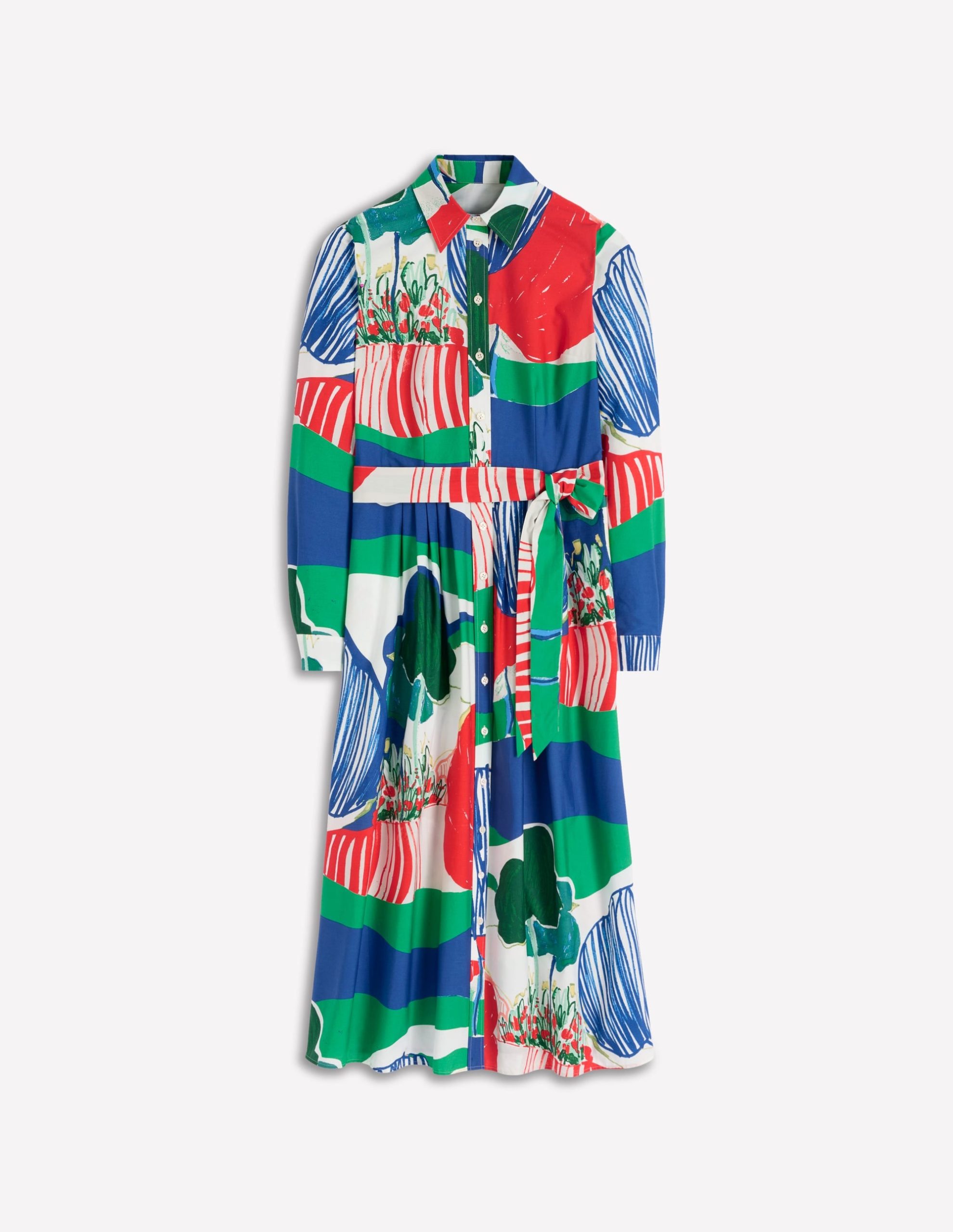 Alexa Cotton Midi Shirt Dress-Multi Abstract Valley - Image 8