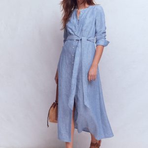 Mollie Linen Midi Dress-Chambray