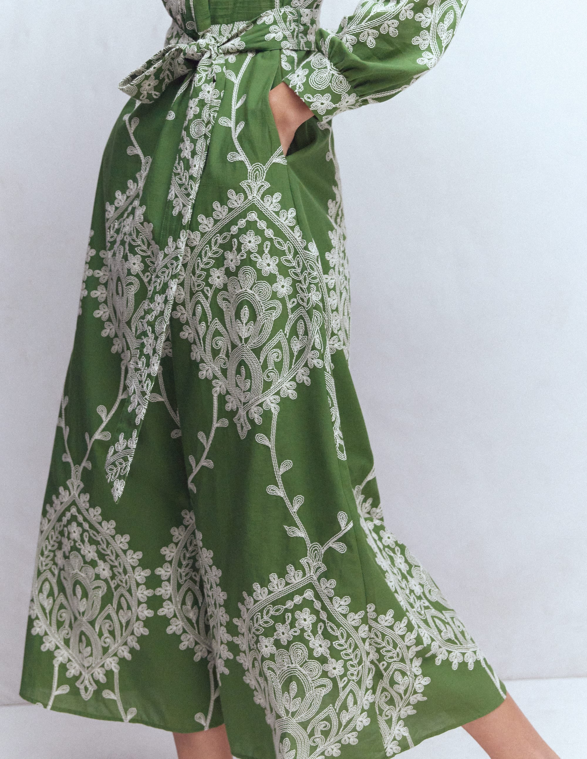 Ava Cotton Midi Dress-Green Broderie - Image 2
