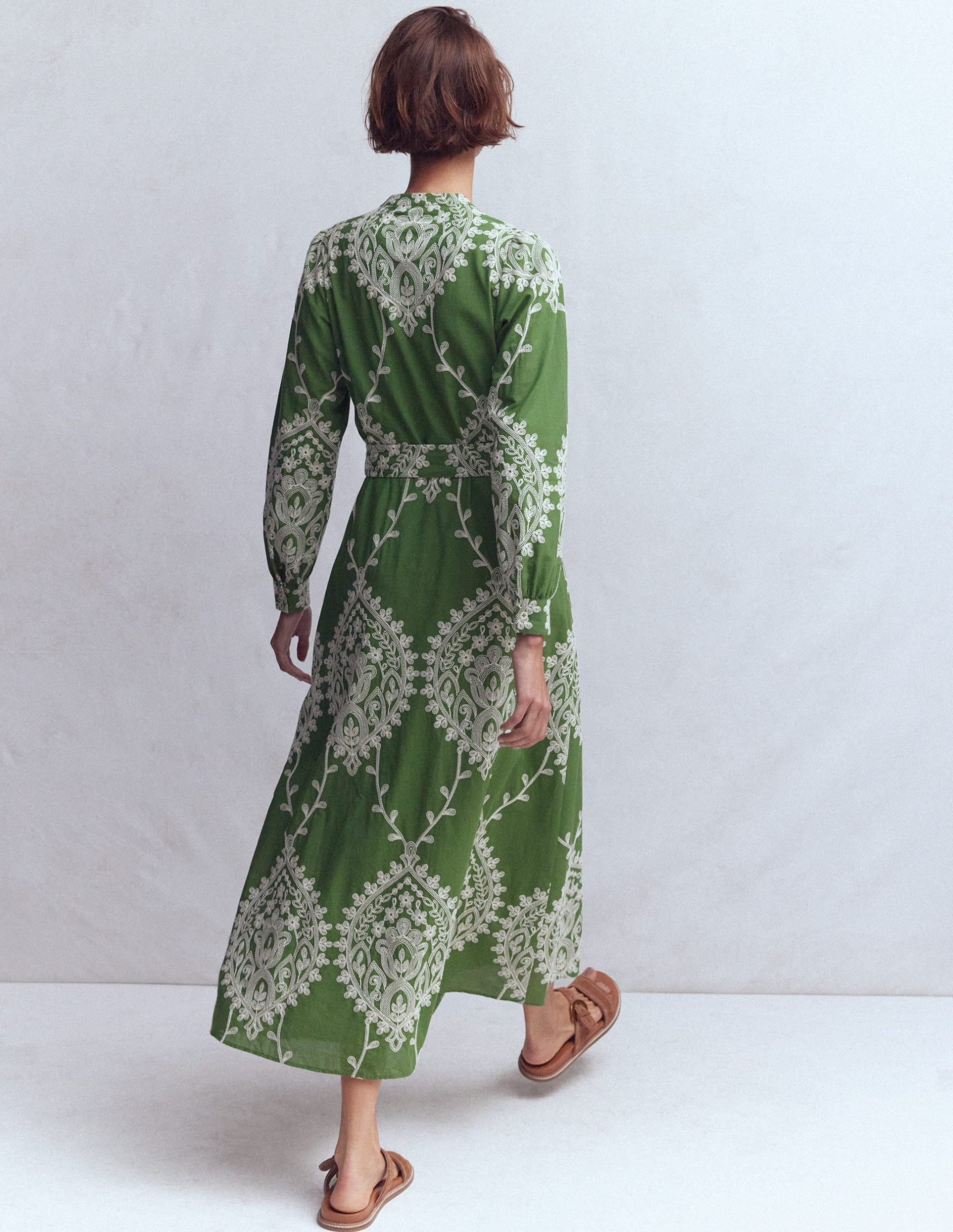 Ava Cotton Midi Dress-Green Broderie - Image 3