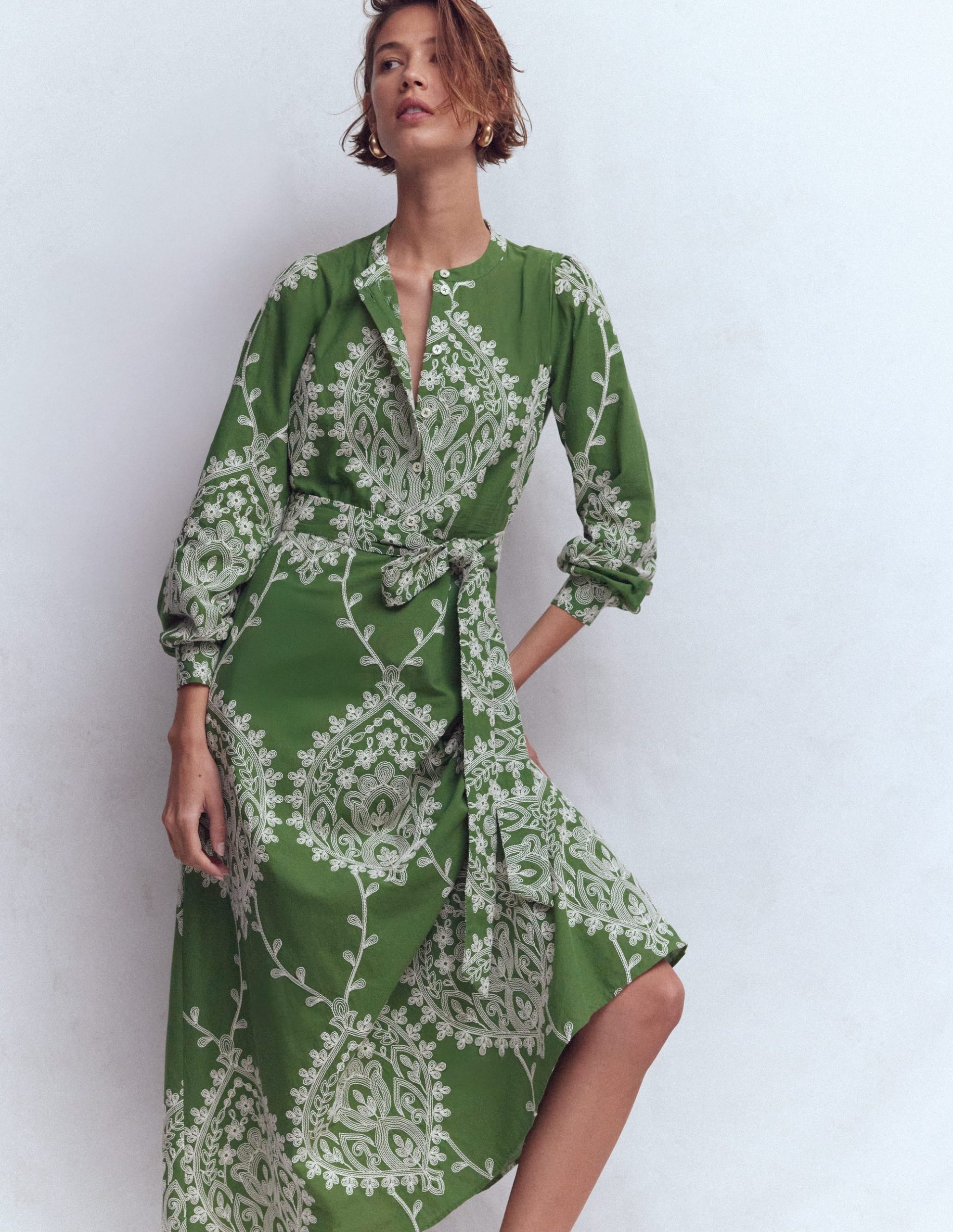 Ava Cotton Midi Dress-Green Broderie - Image 4