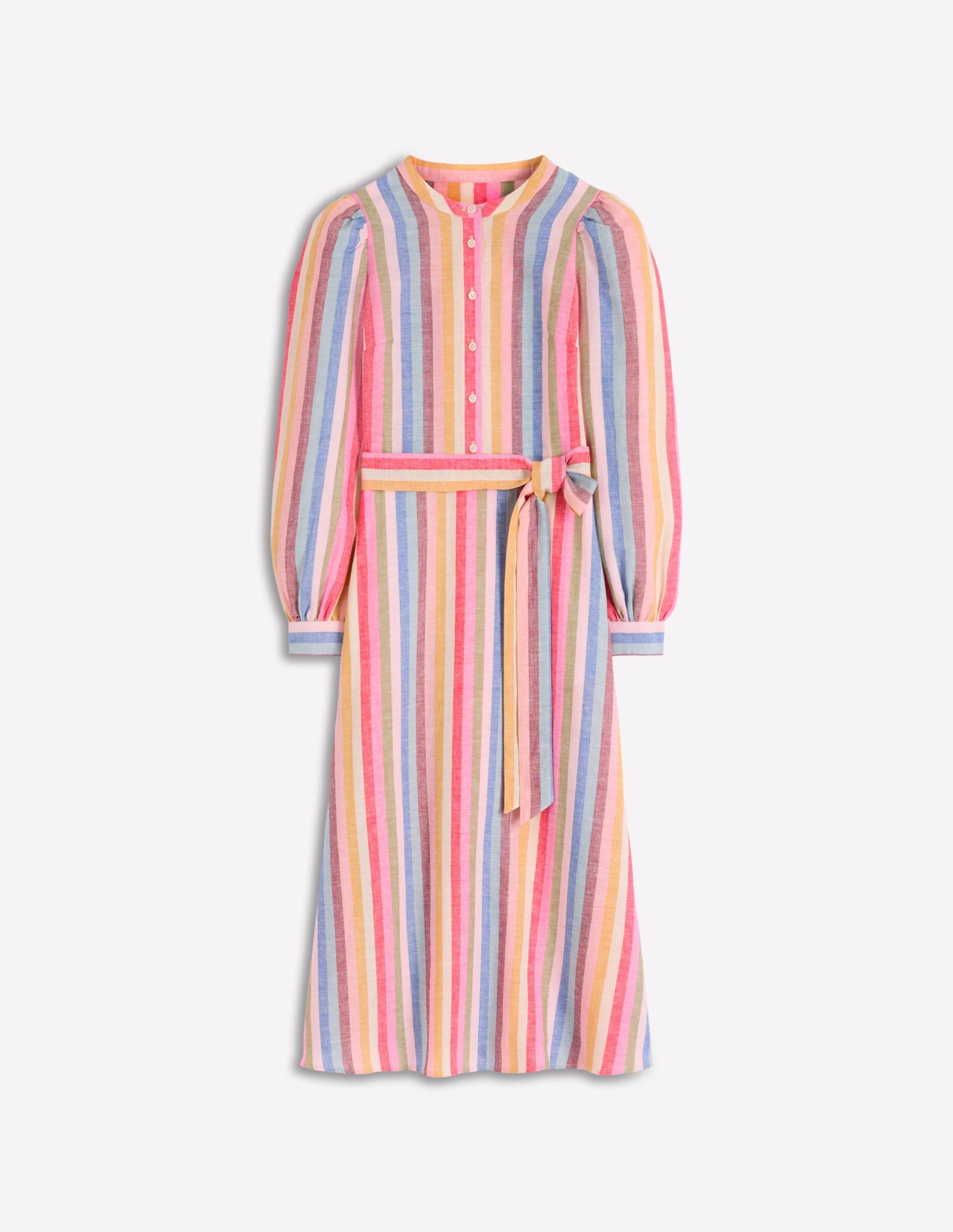 Ava Linen Blend Midi Dress-Pink. Green. Purple Multi - Image 5