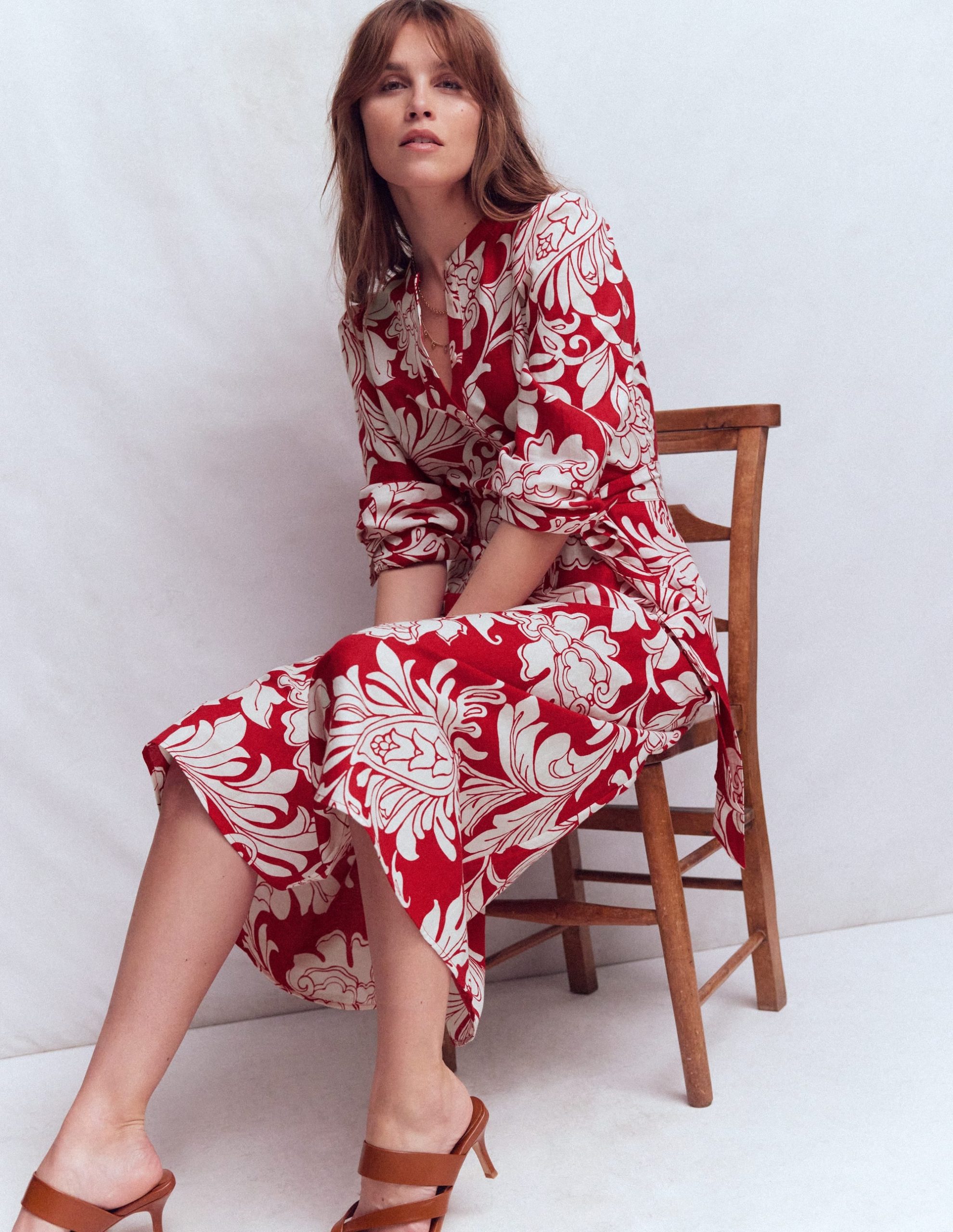 Ava Linen Blend Midi Dress-Salsa. Botanical Flourish - Image 2