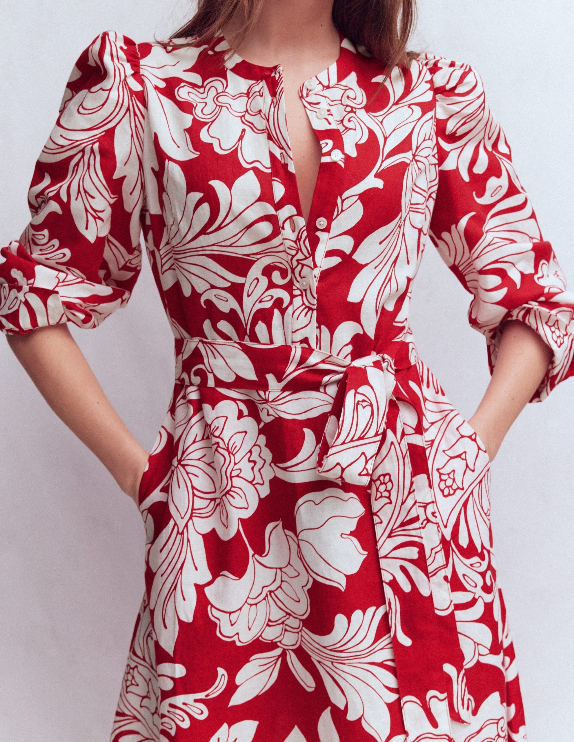 Ava Linen Blend Midi Dress-Salsa. Botanical Flourish - Image 3