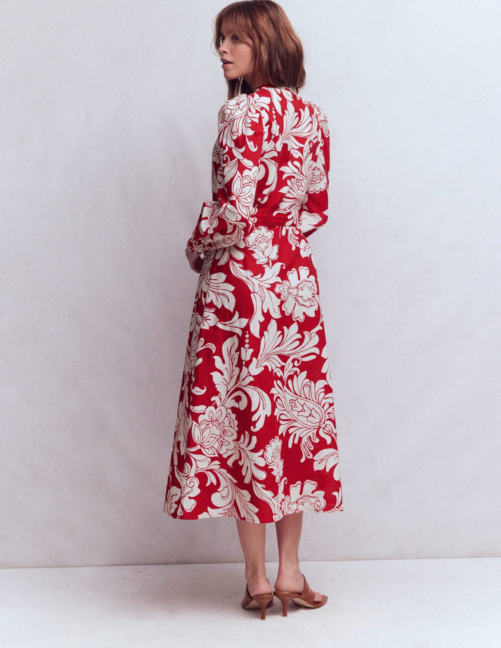 Ava Linen Blend Midi Dress-Salsa. Botanical Flourish - Image 4
