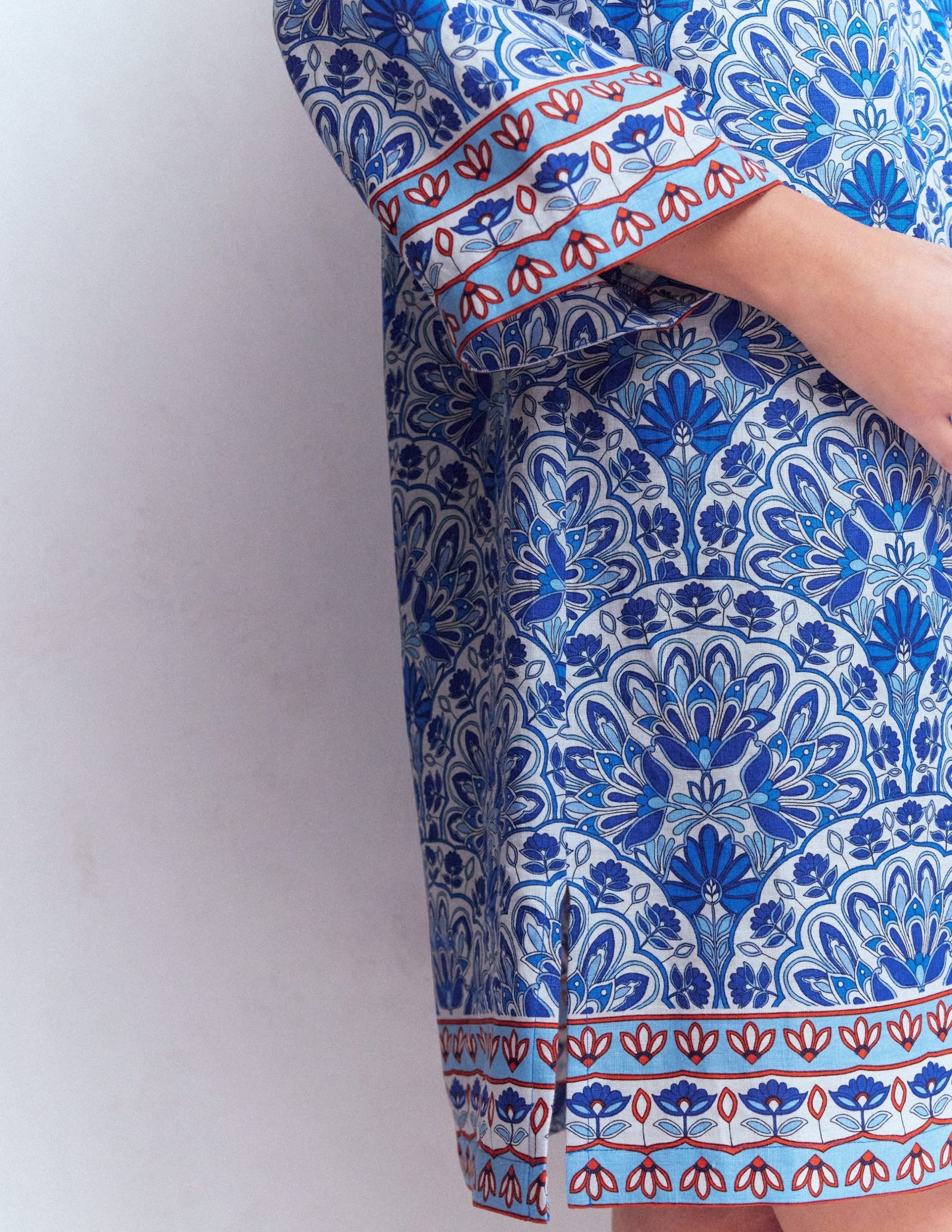 Carmen Linen Short Dress-Bright Blue. Elaborate Terrace - Image 2