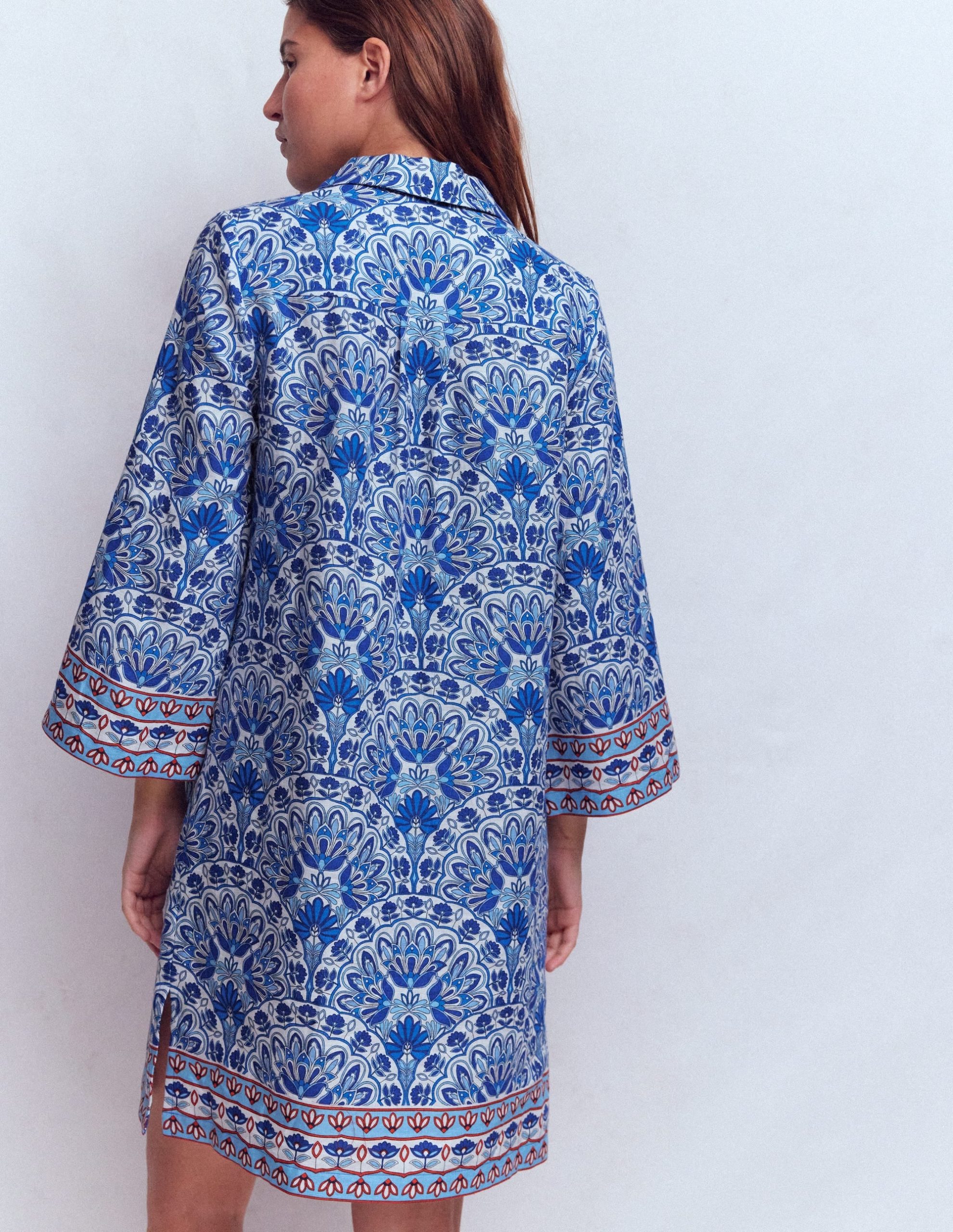 Carmen Linen Short Dress-Bright Blue. Elaborate Terrace - Image 3