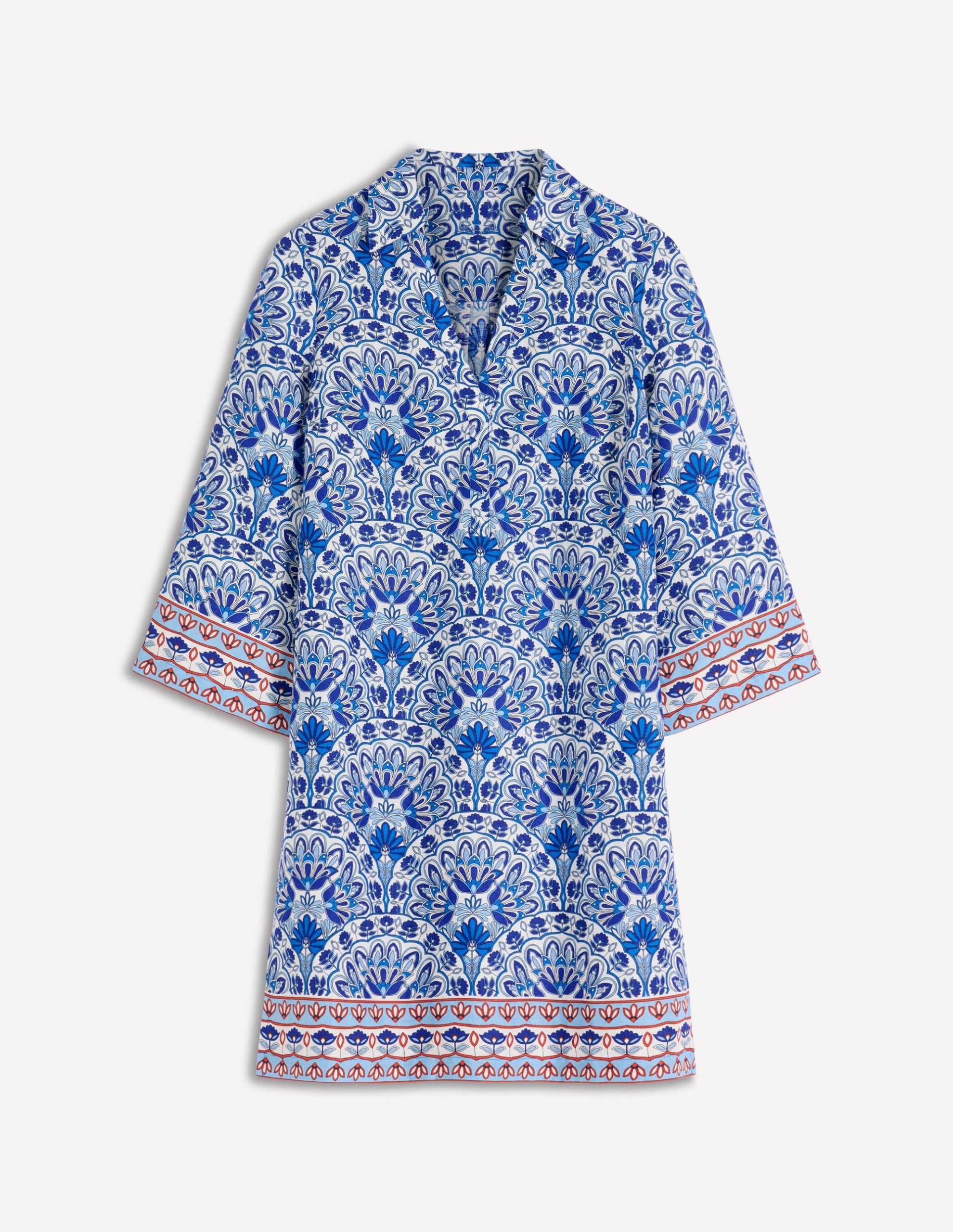 Carmen Linen Short Dress-Bright Blue. Elaborate Terrace - Image 7