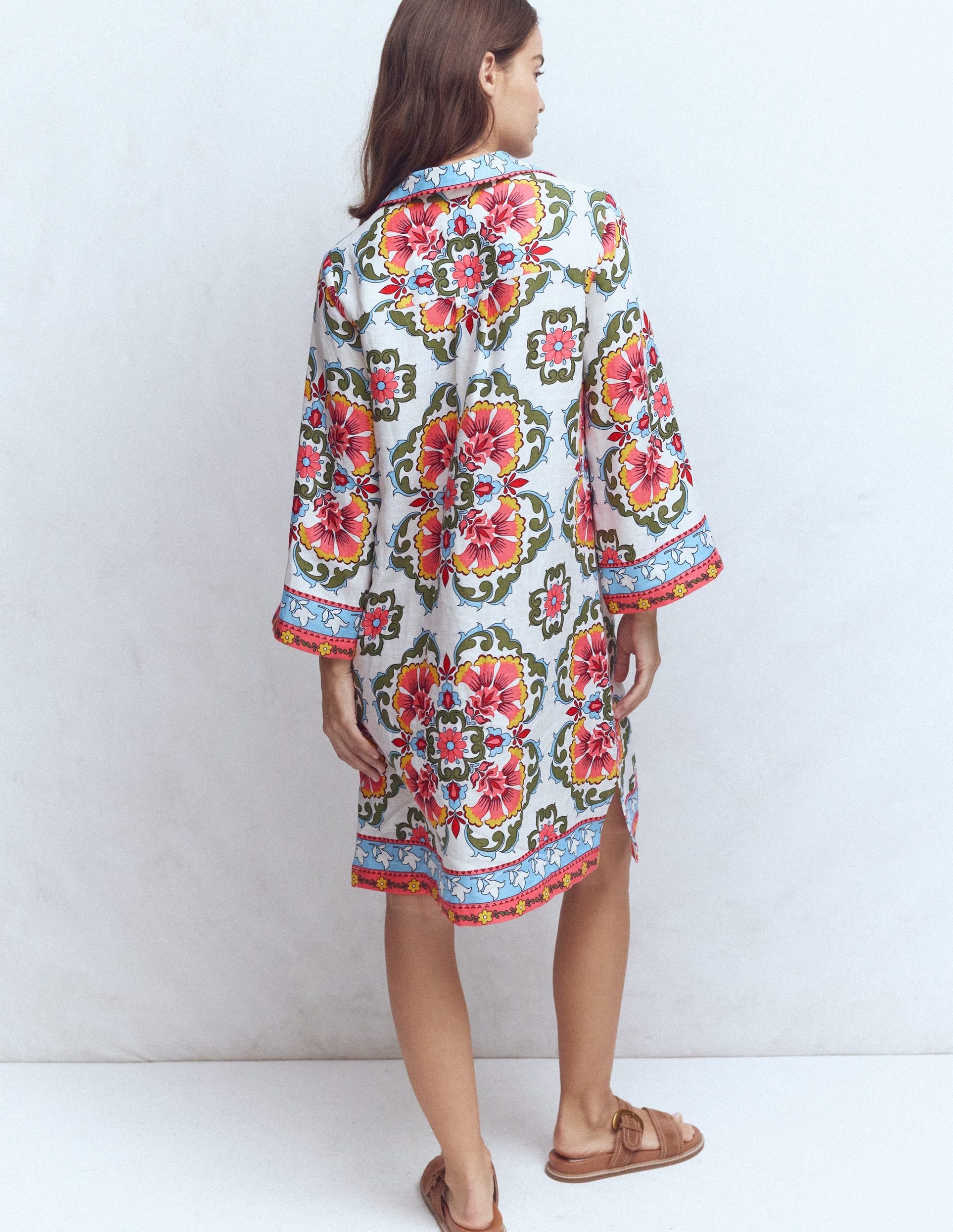 Carmen Linen Short Dress-Multi. Ornamental Trellis - Image 3