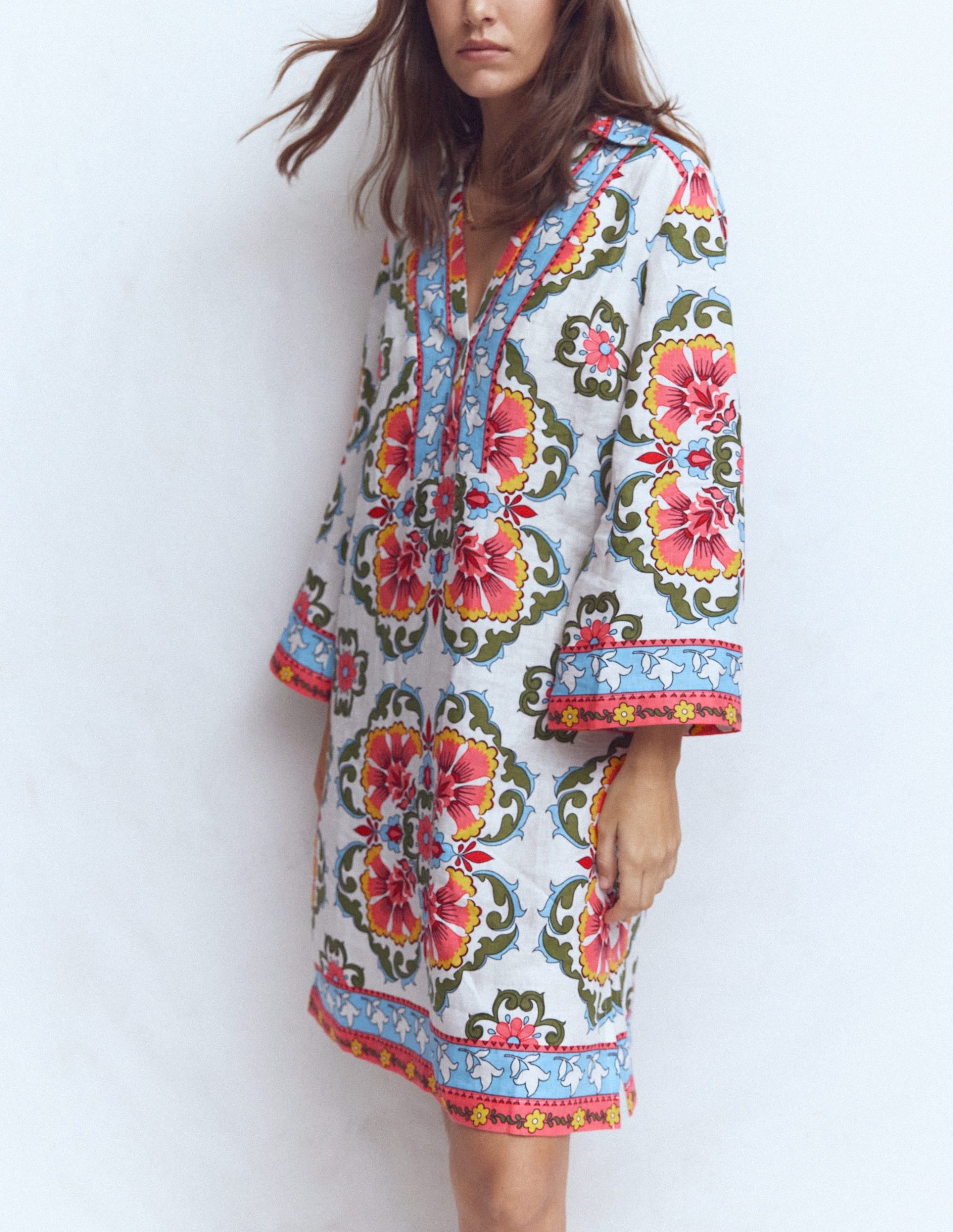 Carmen Linen Short Dress-Multi. Ornamental Trellis - Image 4