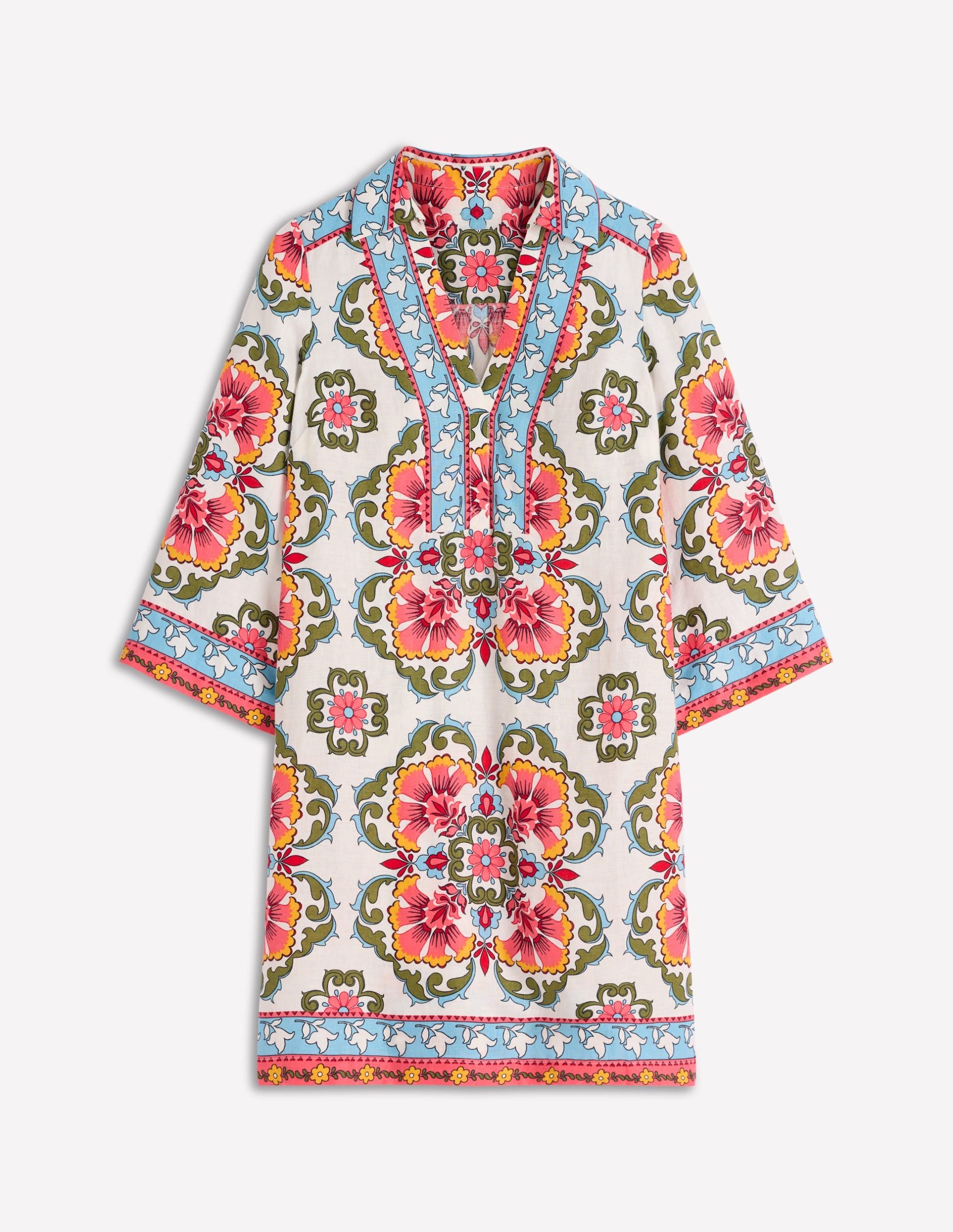 Carmen Linen Short Dress-Multi. Ornamental Trellis - Image 6