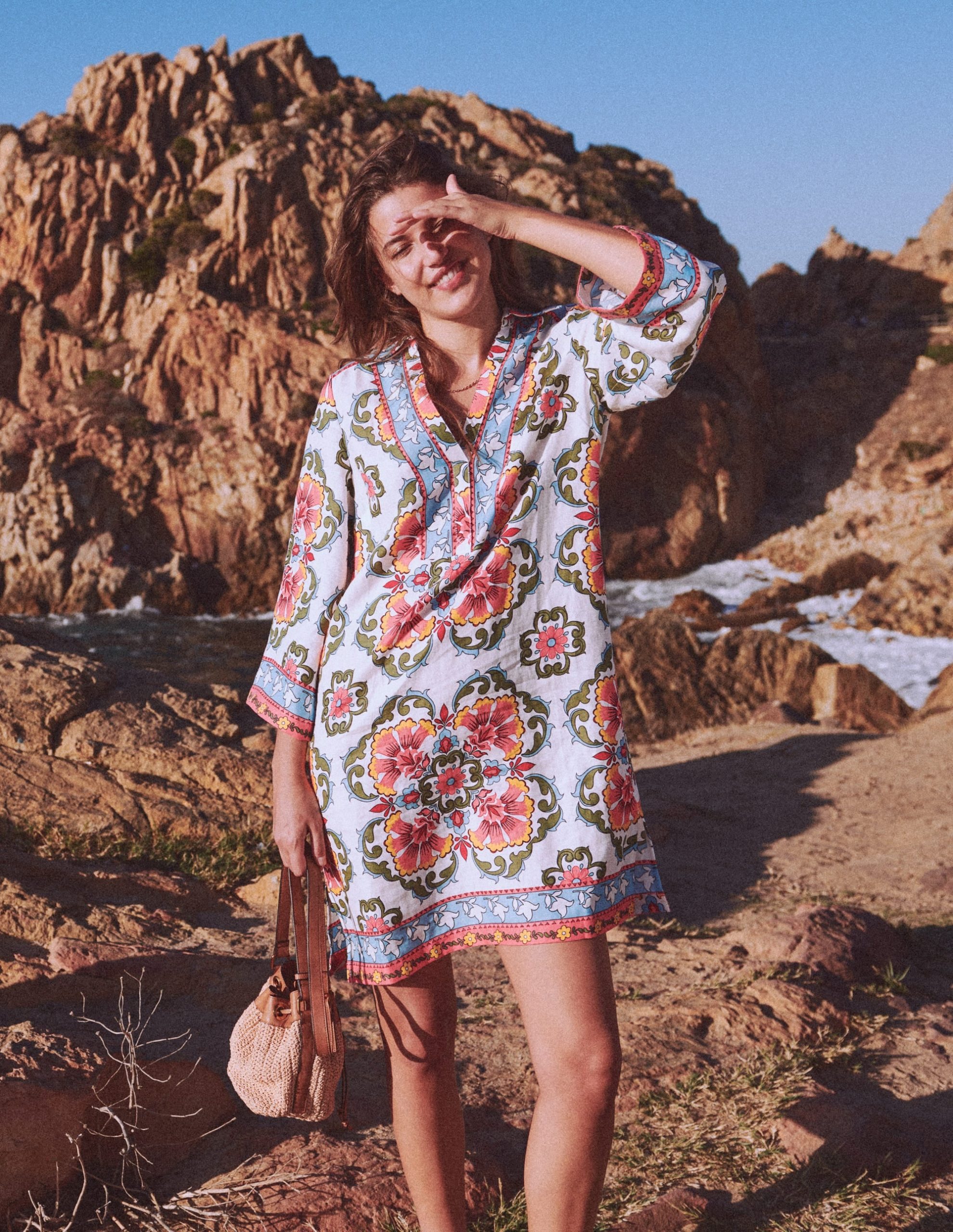 Carmen Linen Short Dress-Multi. Ornamental Trellis - Image 5