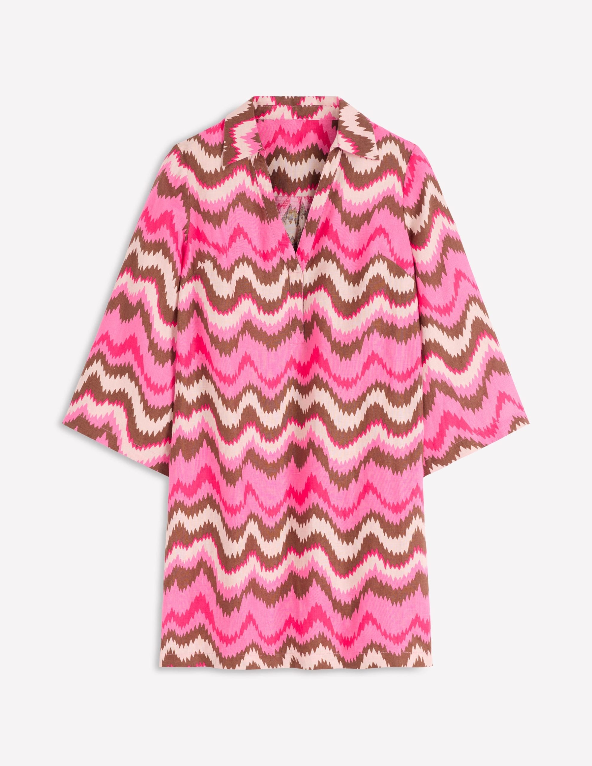 Carmen Linen Short Dress-Pink. Zig Zag Wave - Image 5