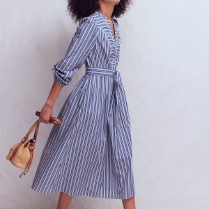 Cary Cotton Midi Dress-Bright Blue Varigated Stripe