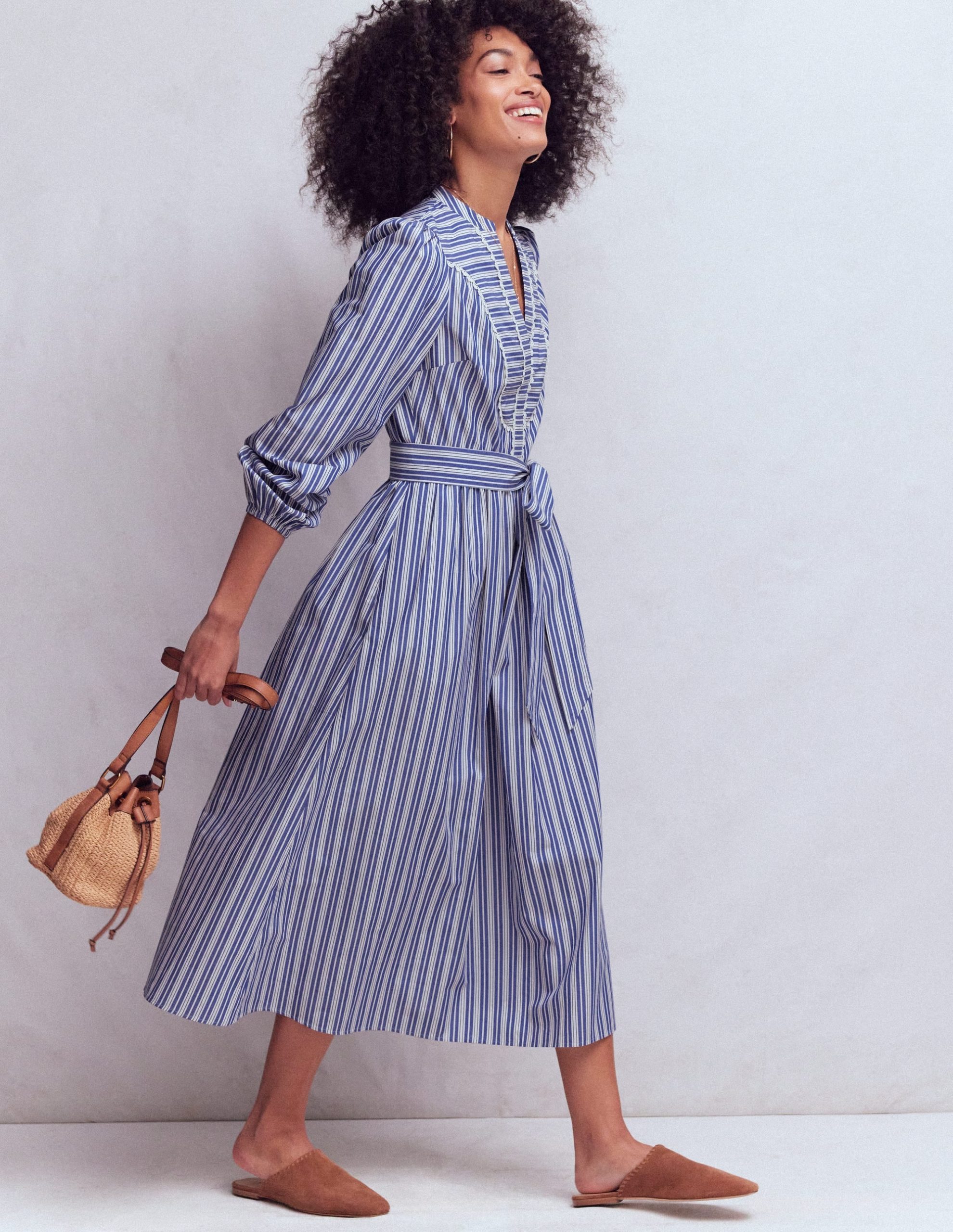 Cary Cotton Midi Dress-Bright Blue Varigated Stripe