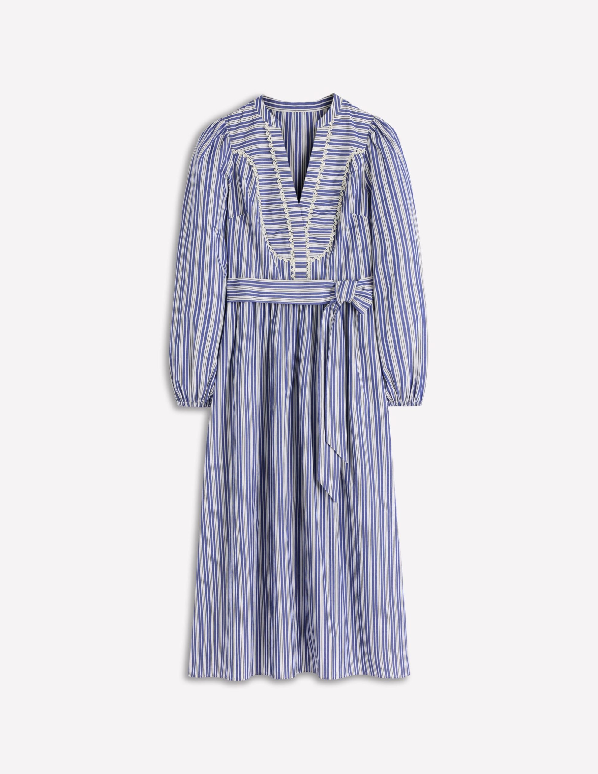 Cary Cotton Midi Dress-Bright Blue Varigated Stripe - Image 6
