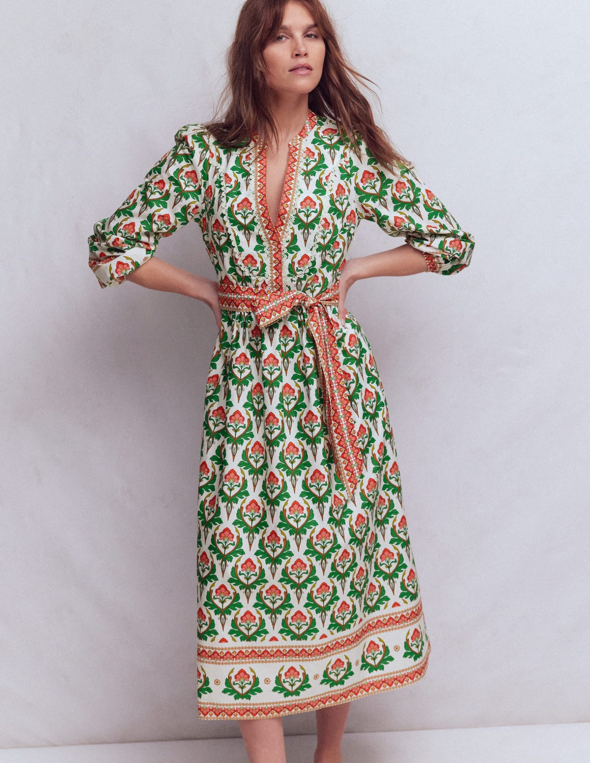 Cary Cotton Midi Dress-Multi. Ornamental Stamp