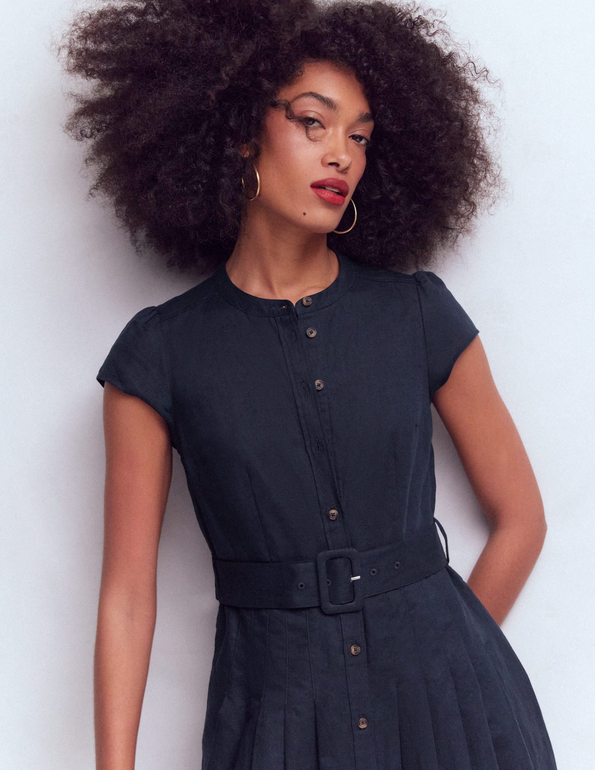 Arabella Linen Blend Dress-Navy - Image 2