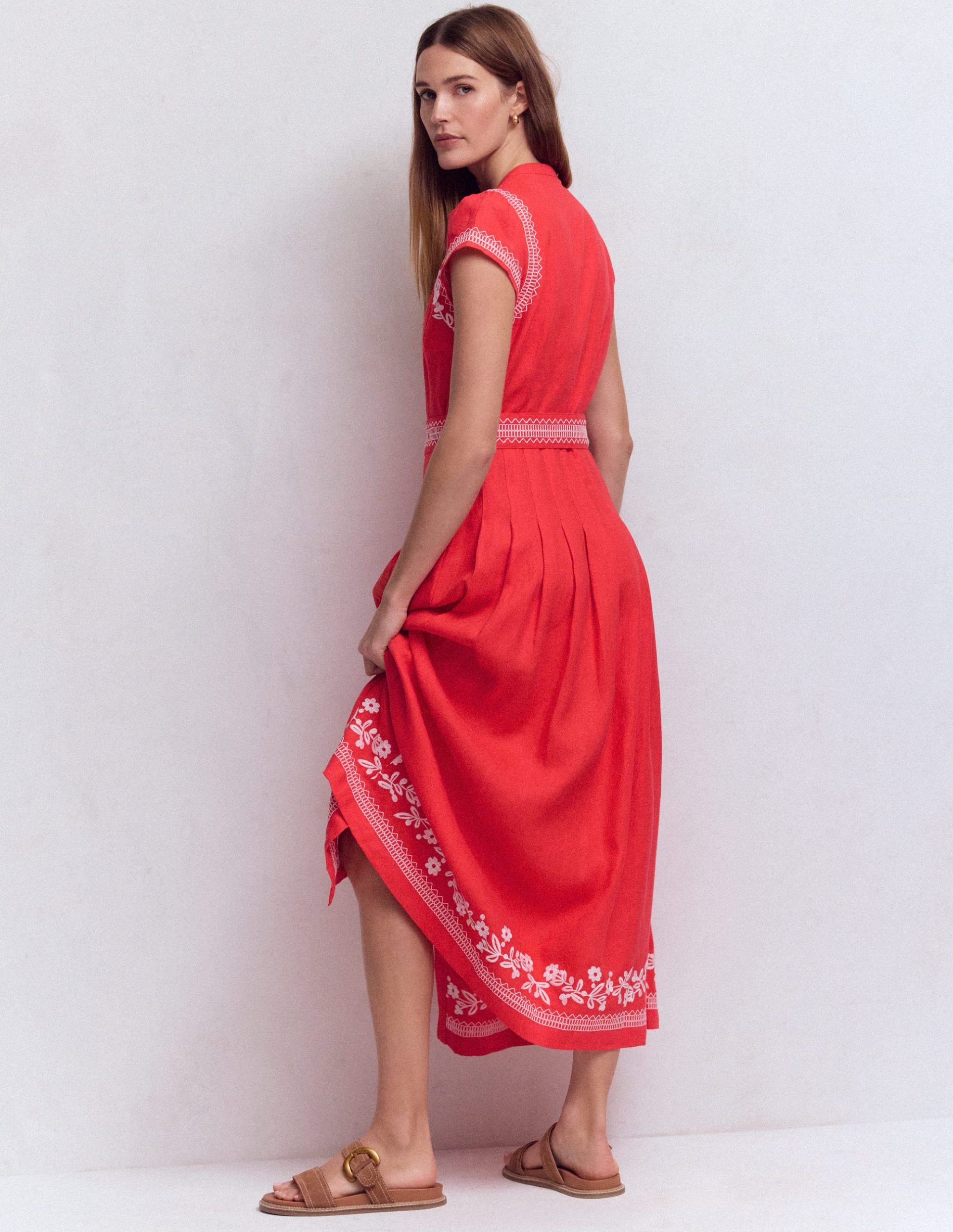 Arabella Linen Blend Dress-Red Embroidery - Image 4