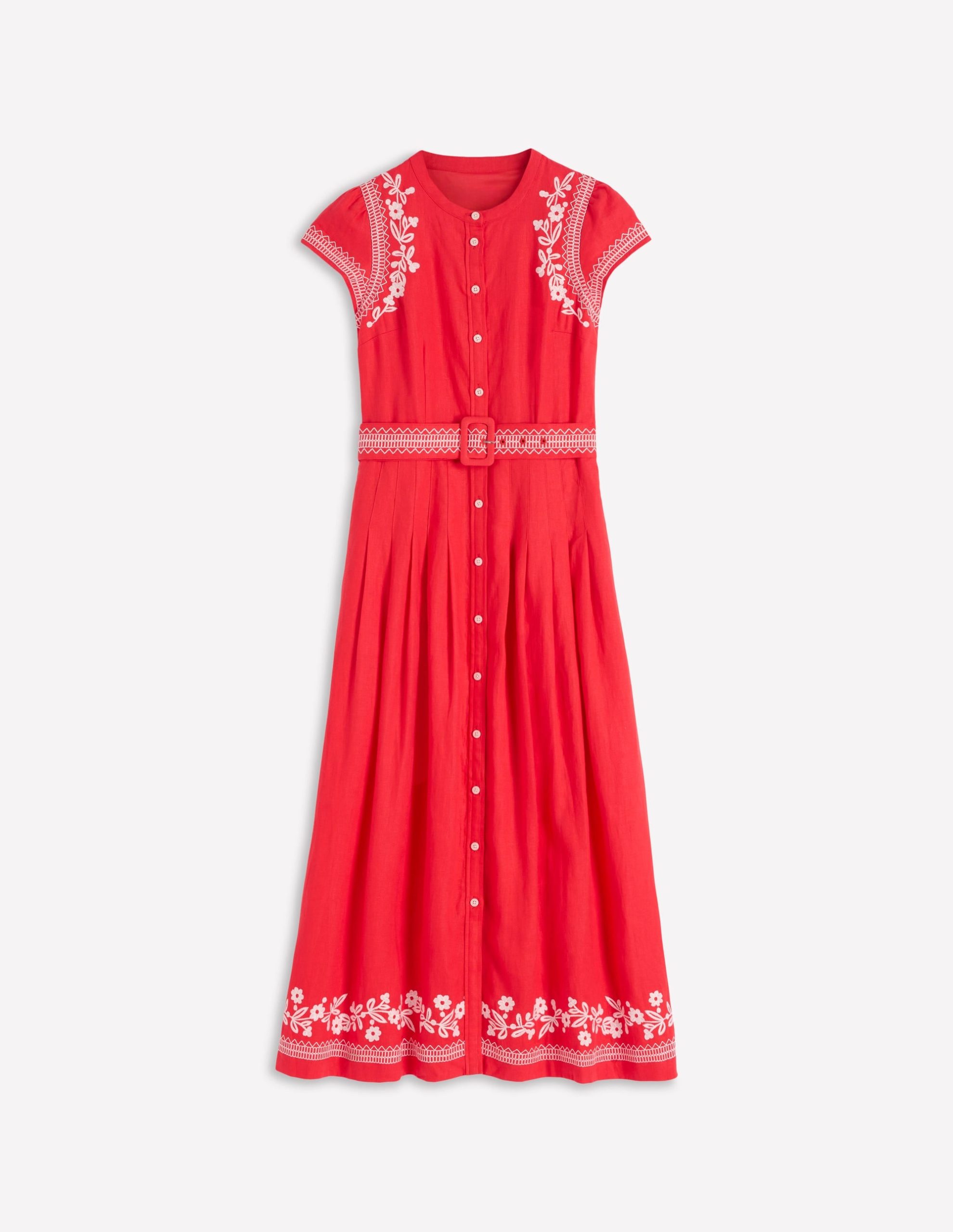Arabella Linen Blend Dress-Red Embroidery - Image 5