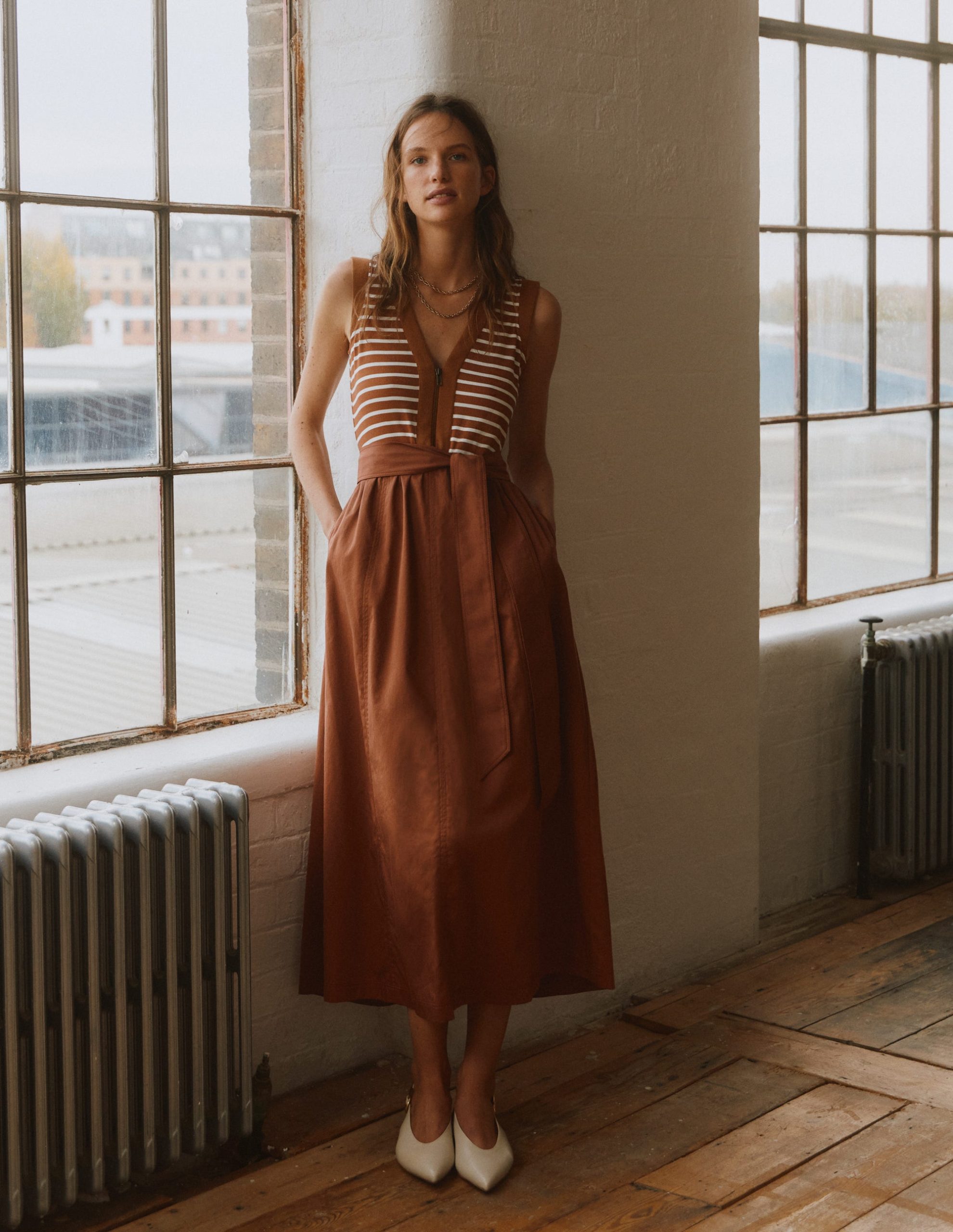 Zip-front Mix Media Dress-Ginger and Ivory Stripe - Image 5