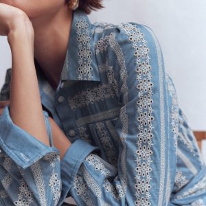 Ellie Cotton Maxi Shirt Dress-Broderie Denim
