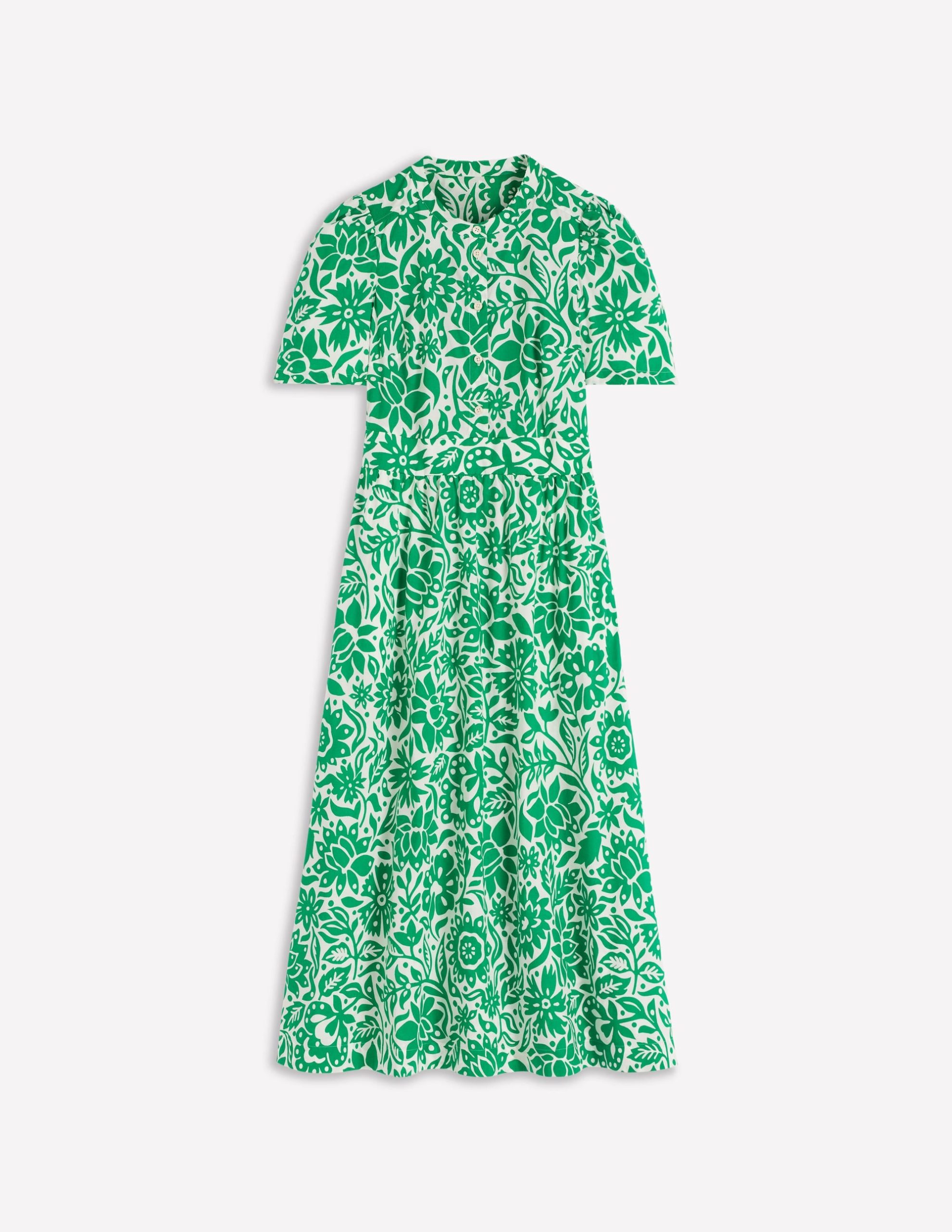 Ivy Button Cotton Midi Dress-Verdant Green. Meadow Scatter - Image 6