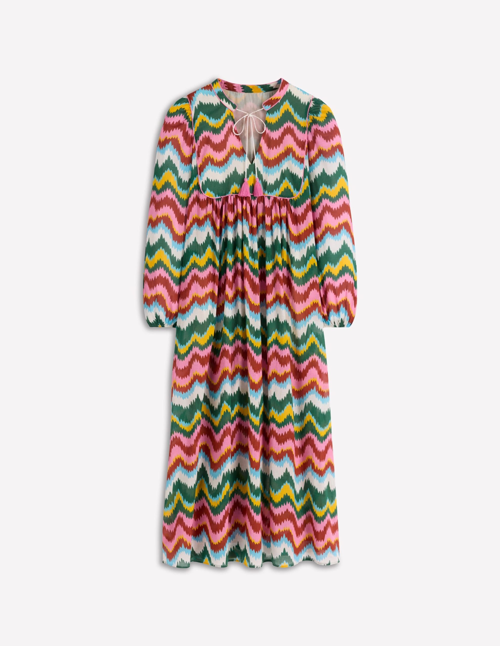 Boho Tie Neck Kaftan-Multi. Zig Zag Wave - Image 7