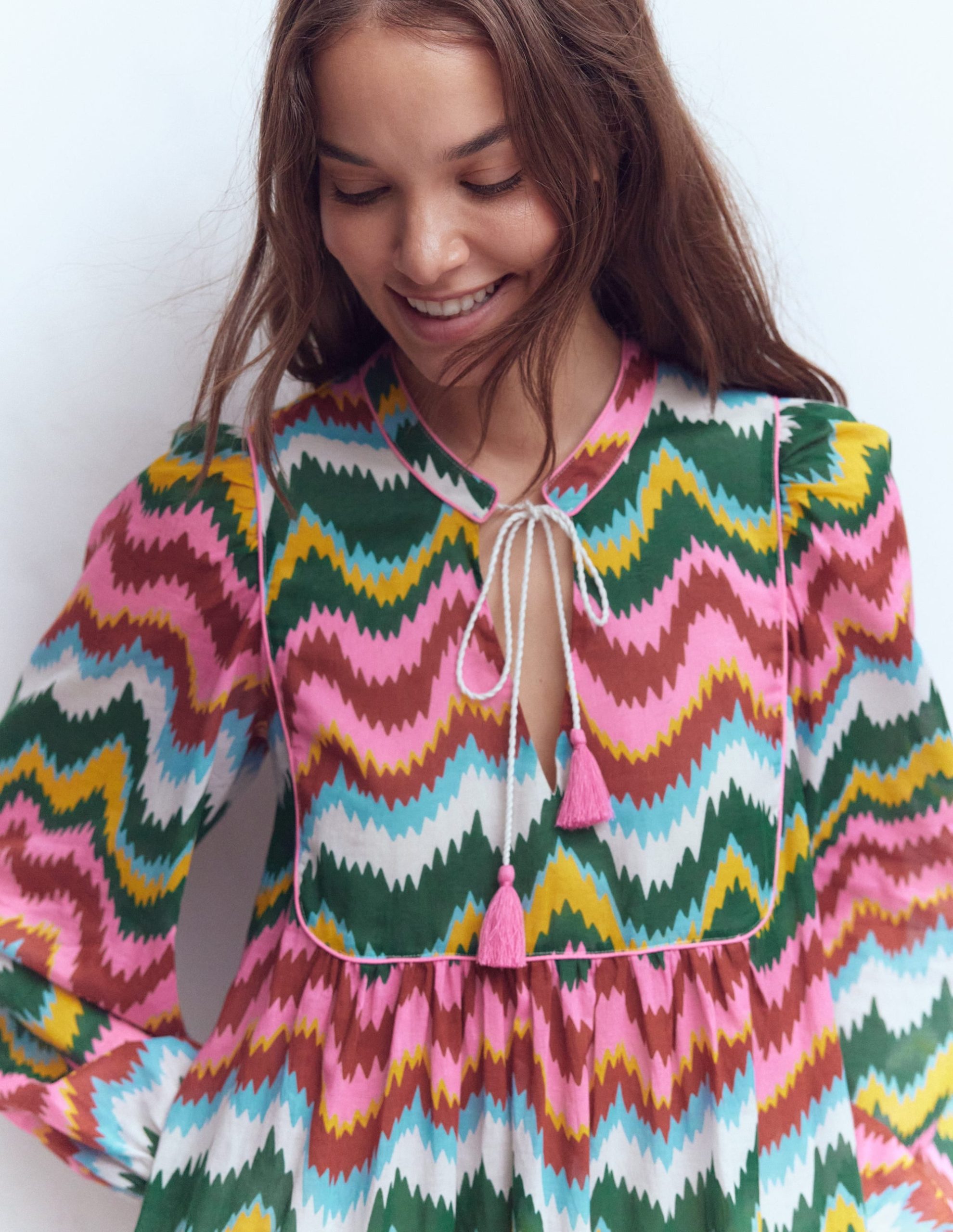 Boho Tie Neck Kaftan-Multi. Zig Zag Wave - Image 2