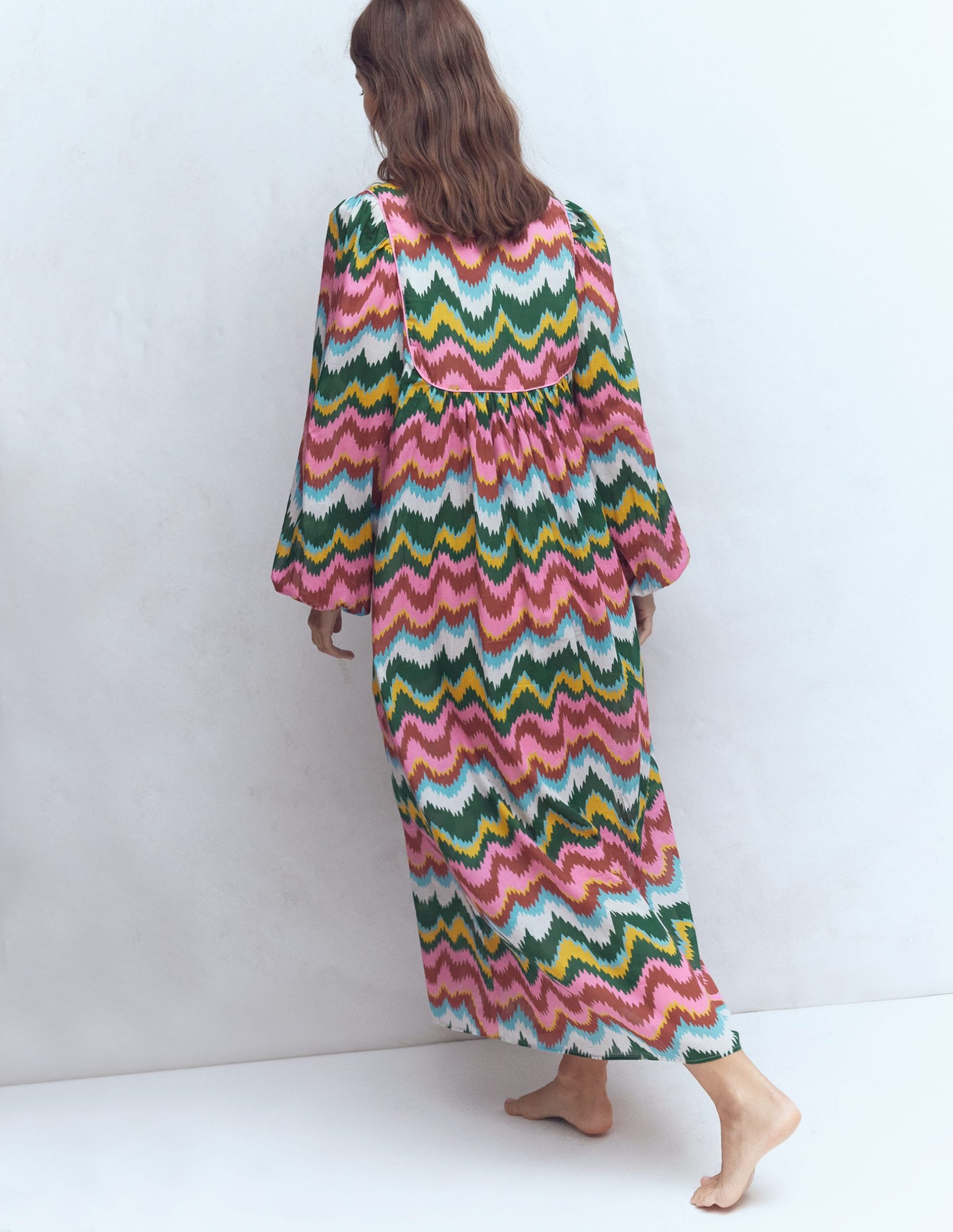 Boho Tie Neck Kaftan-Multi. Zig Zag Wave - Image 3