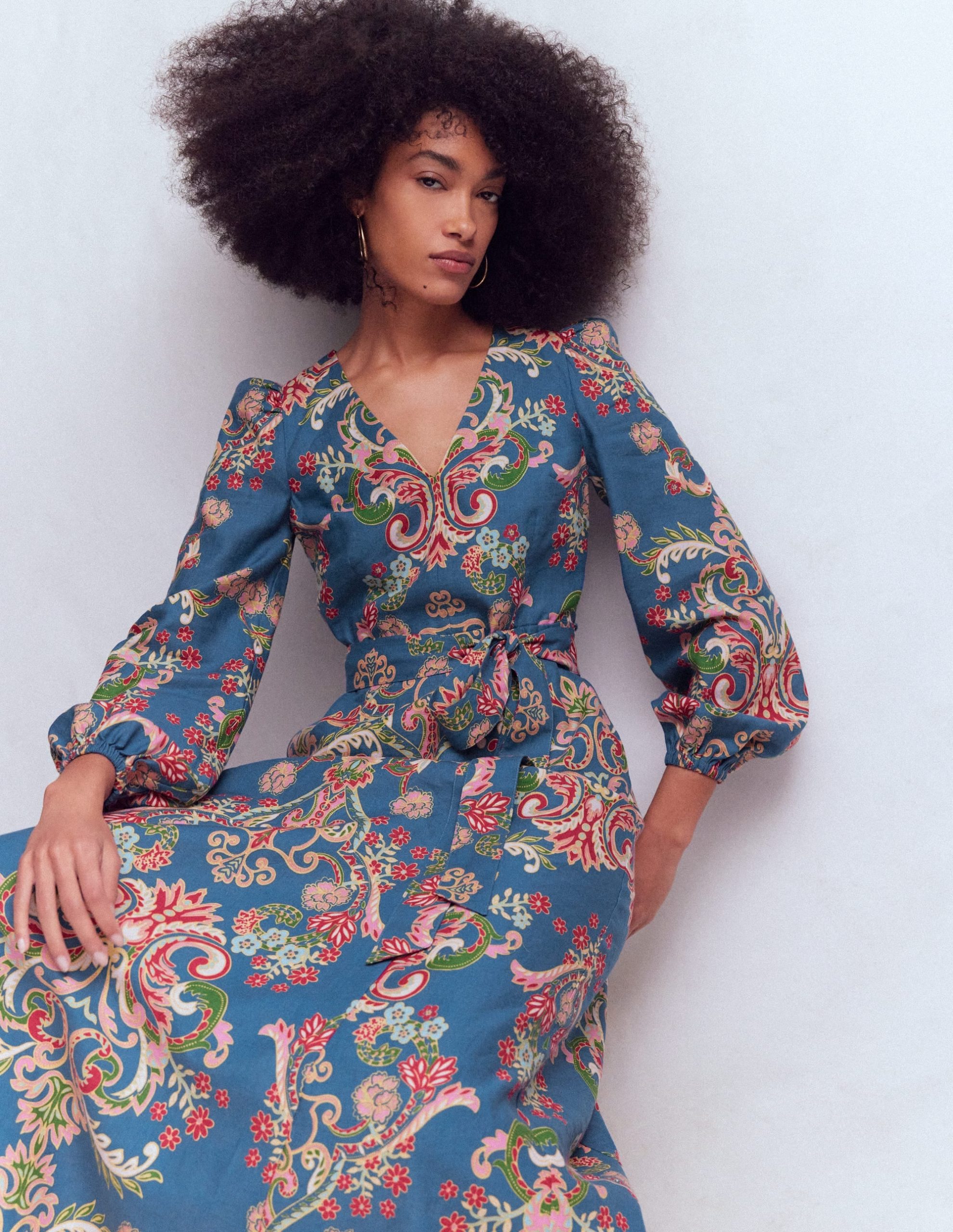 Florence Linen Blend Dress-Blue. Enchanting Bouquet - Image 2