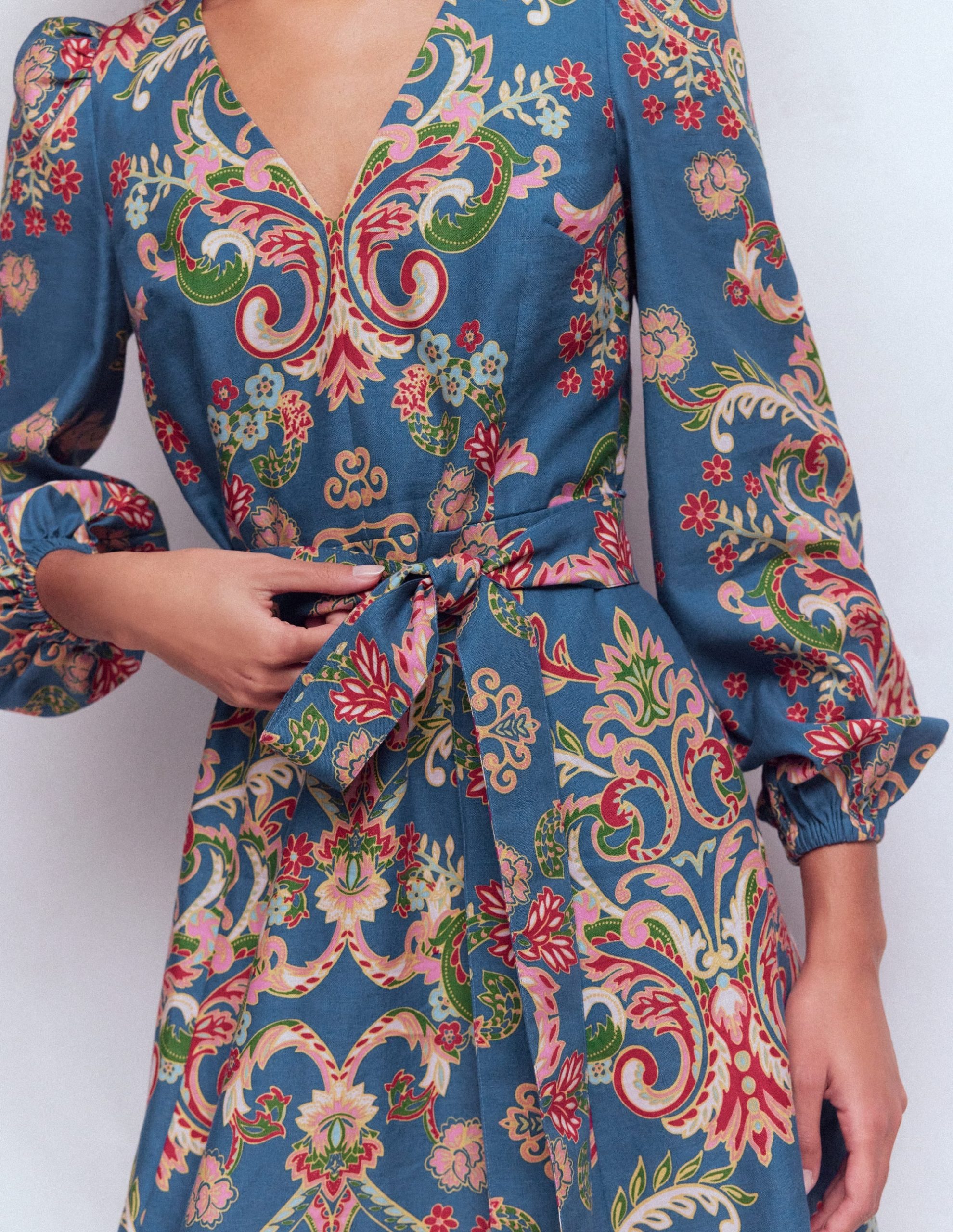 Florence Linen Blend Dress-Blue. Enchanting Bouquet - Image 3